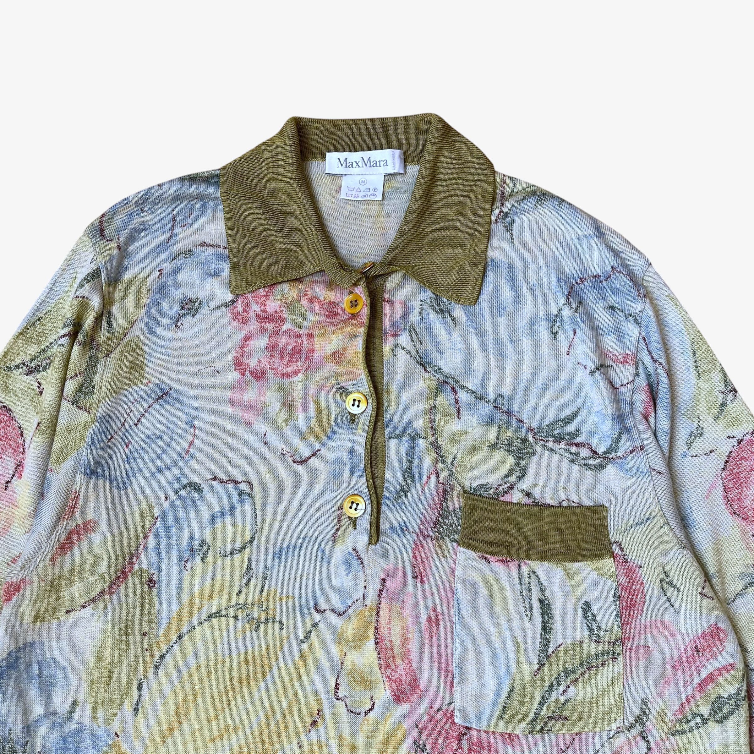 Max Mara Vintage 90s Women's Max Mara Floral Print Knitted Shirt Size L / US 10 / IT 46 - 3 Thumbnail