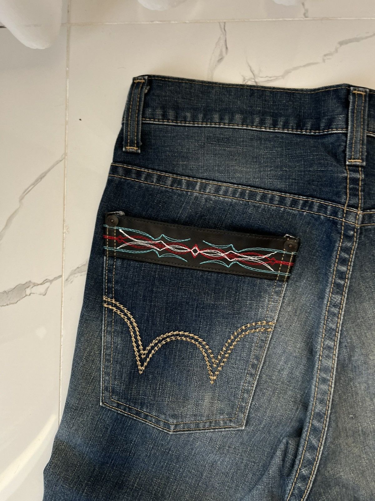 Edwin × Vintage 90's EDWIN BLUE TRIP RARE JAPAN Y2K BAGGY JEANS POCKET LOGO Size US 34 / EU 50 - 5 Thumbnail