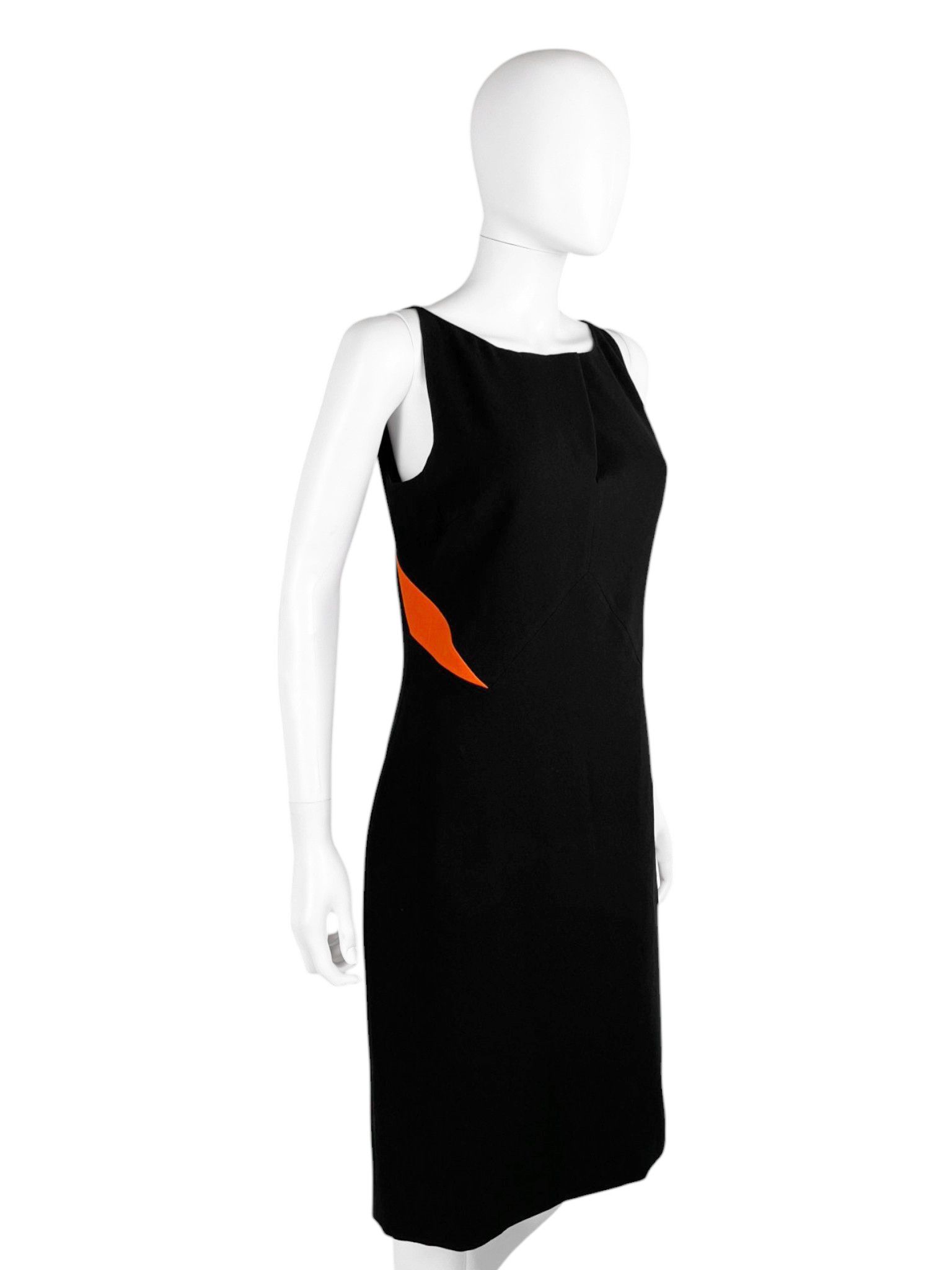 Jil Sander by Raf Simons Black Wool Sheath Dress Orange Cut-Out Panels Size XS / US 0-2 / IT 36-38 - 3 Thumbnail