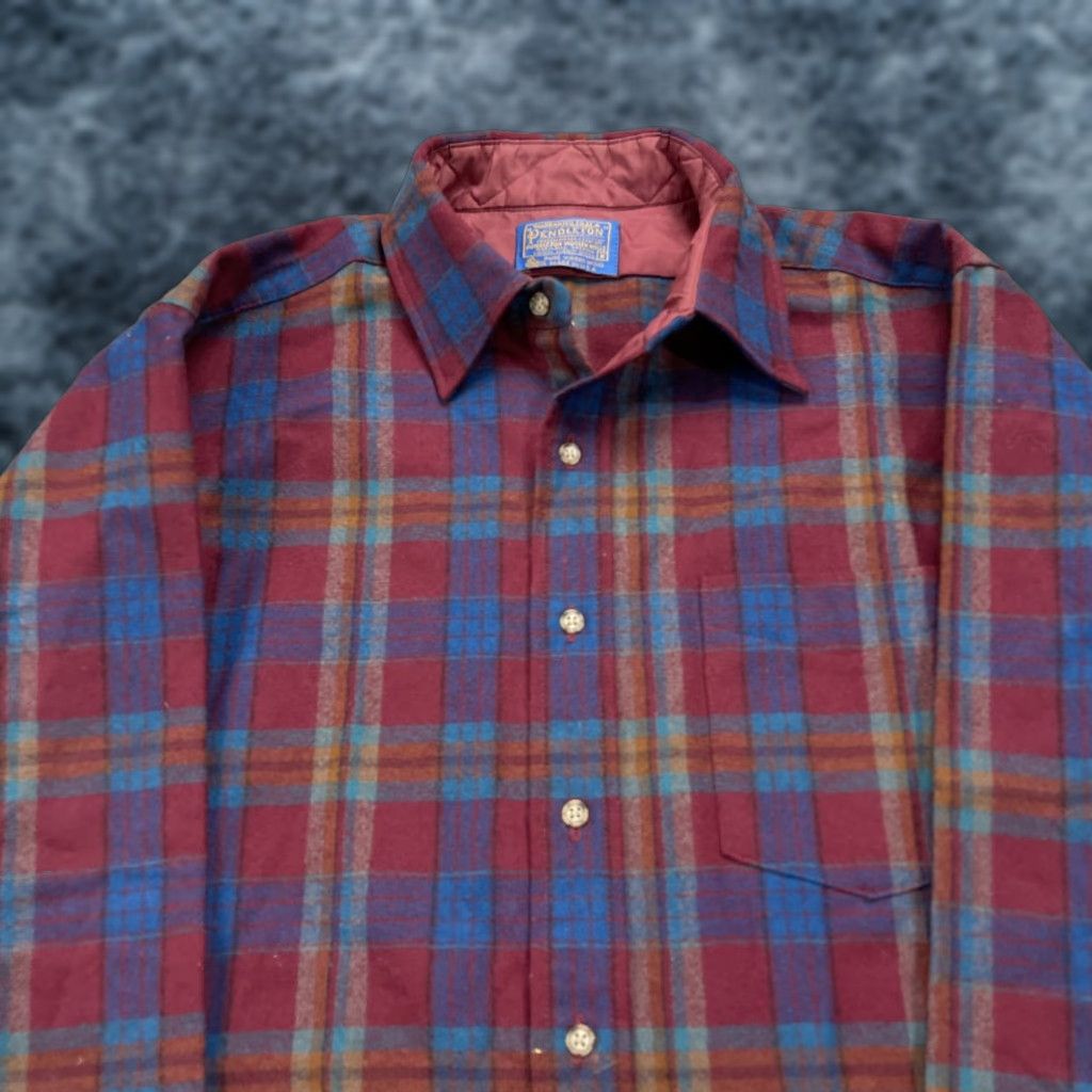 Pendleton VINTAGE Pendleton Shirt Mens M Red Plaid Wool Flannel Button-Up 70s USA 100% Virgin Wool Pockets Long Sleeve Button-Up Mens Size US M / EU 48-50 / 2 - 1 Thumbnail