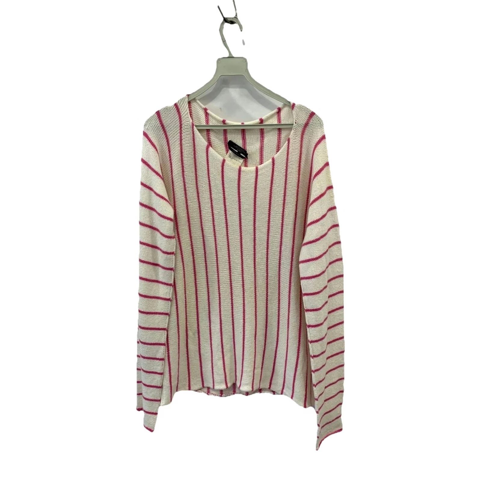 Vintage Weekend Max Mara Knit Sweater Pink Stripe White, Cotton Blend, Italy, M, Women, Pullover, 98% Cotton 2% Elastane, Stripe Pattern Size M / US 6-8 / IT 42-44 - 2 Thumbnail