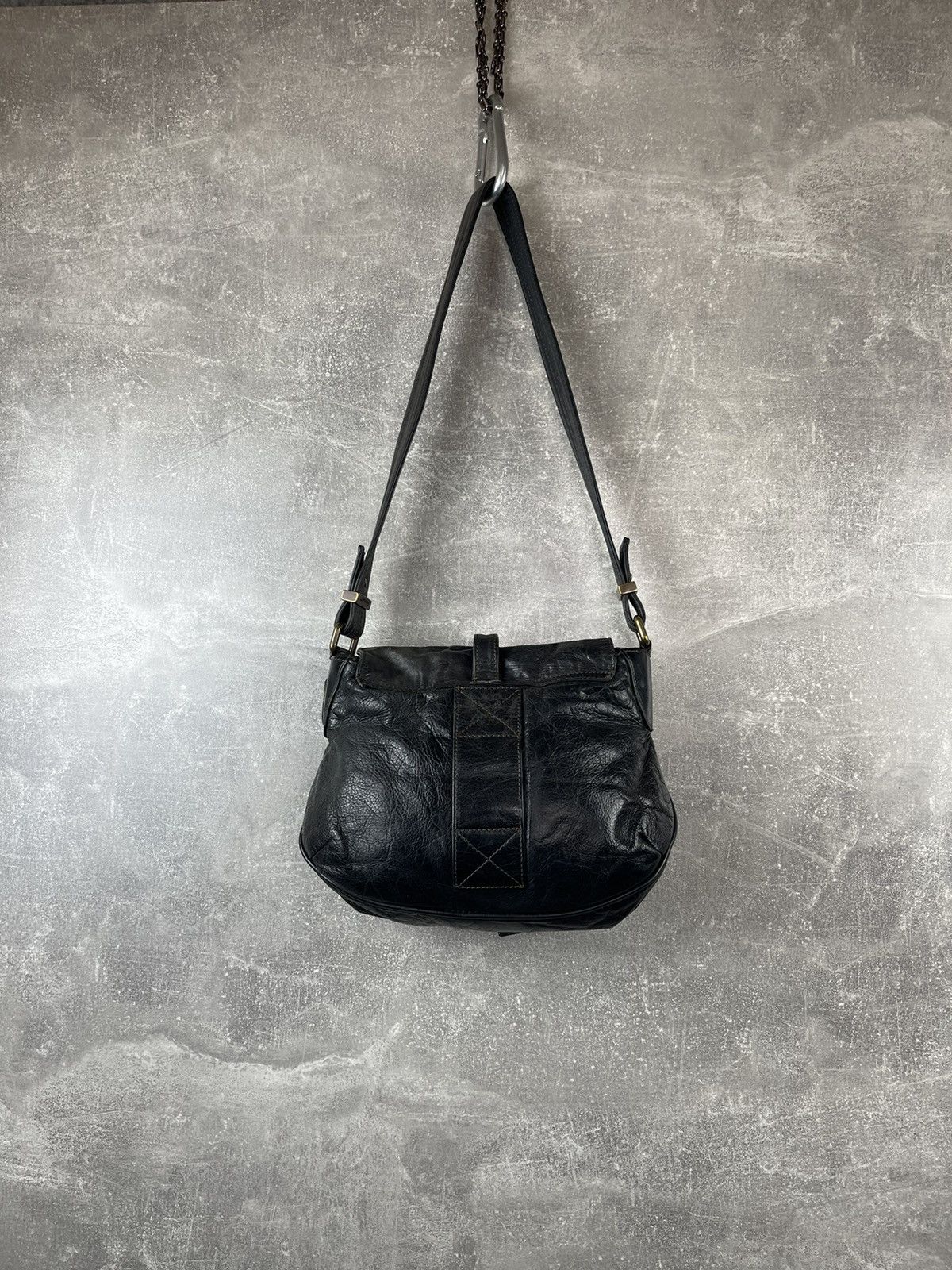Belstaff × Vintage Belstaff Dark Wax Leather Avant Garde Biker Bag Size ONE SIZE - 5 Thumbnail