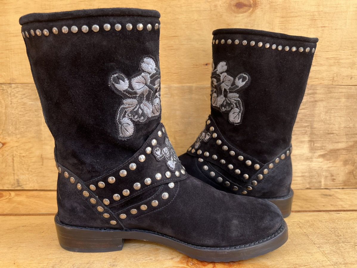 Frye Frye Women's NAT Flower Black Suede Engineer Boots Size US 7 / IT 37 - 7 Thumbnail