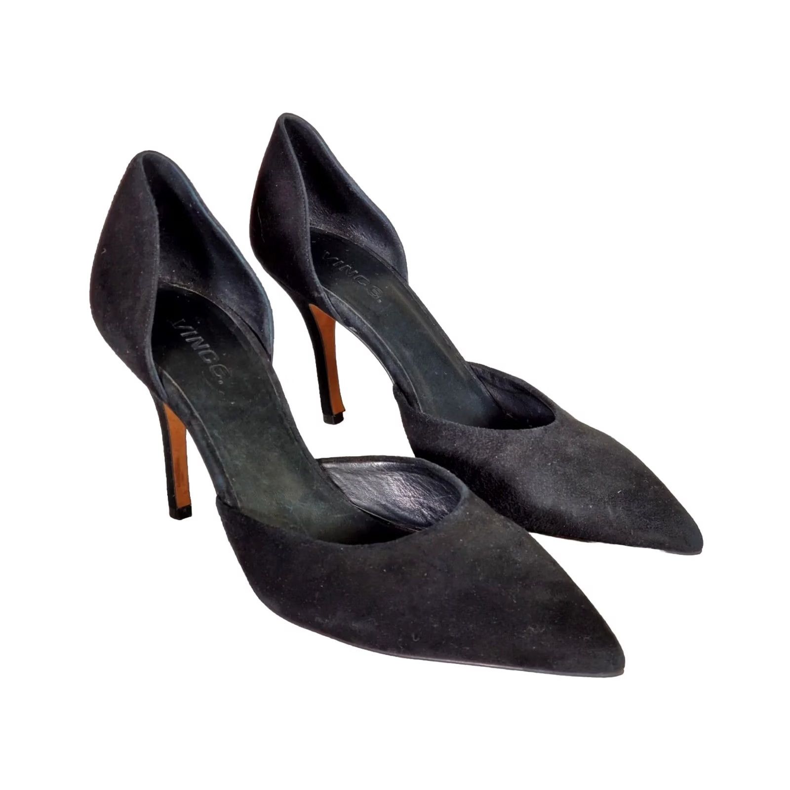 Vince Camuto Vince Paulette Black Suede Pointy Toe Slip On d'Orsay Pumps Women US 9 M High Heel Stiletto EU40 Classic Leather Upper Vintage? Size US 9 / IT 39 - 2 Thumbnail