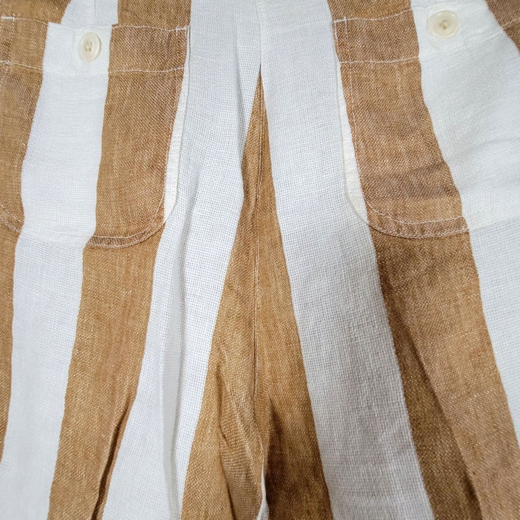 J.Crew J.Crew Womens Linen Striped High Rise Cropped Wide-Leg Pants Size 8 Brown/White Size 30" / US 8 / IT 44 - 3 Thumbnail