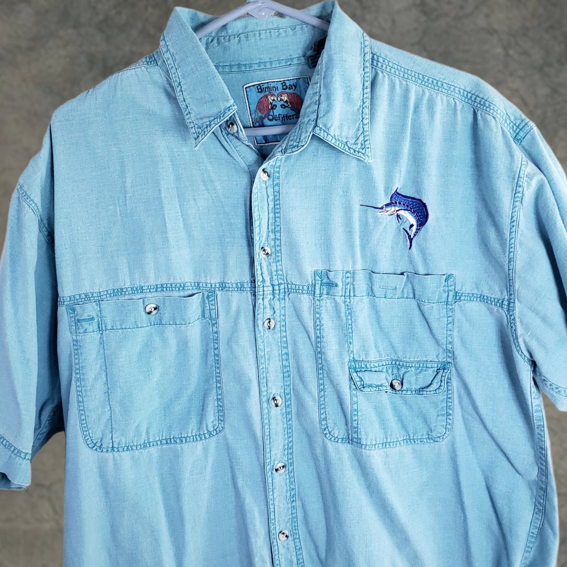 Vintage VINTAGE Bimini Bay Shirt Mens L Blue Sportfish SS Marlin Logo Fishing Button Up Size US L / EU 52-54 / 3 - 1 Thumbnail