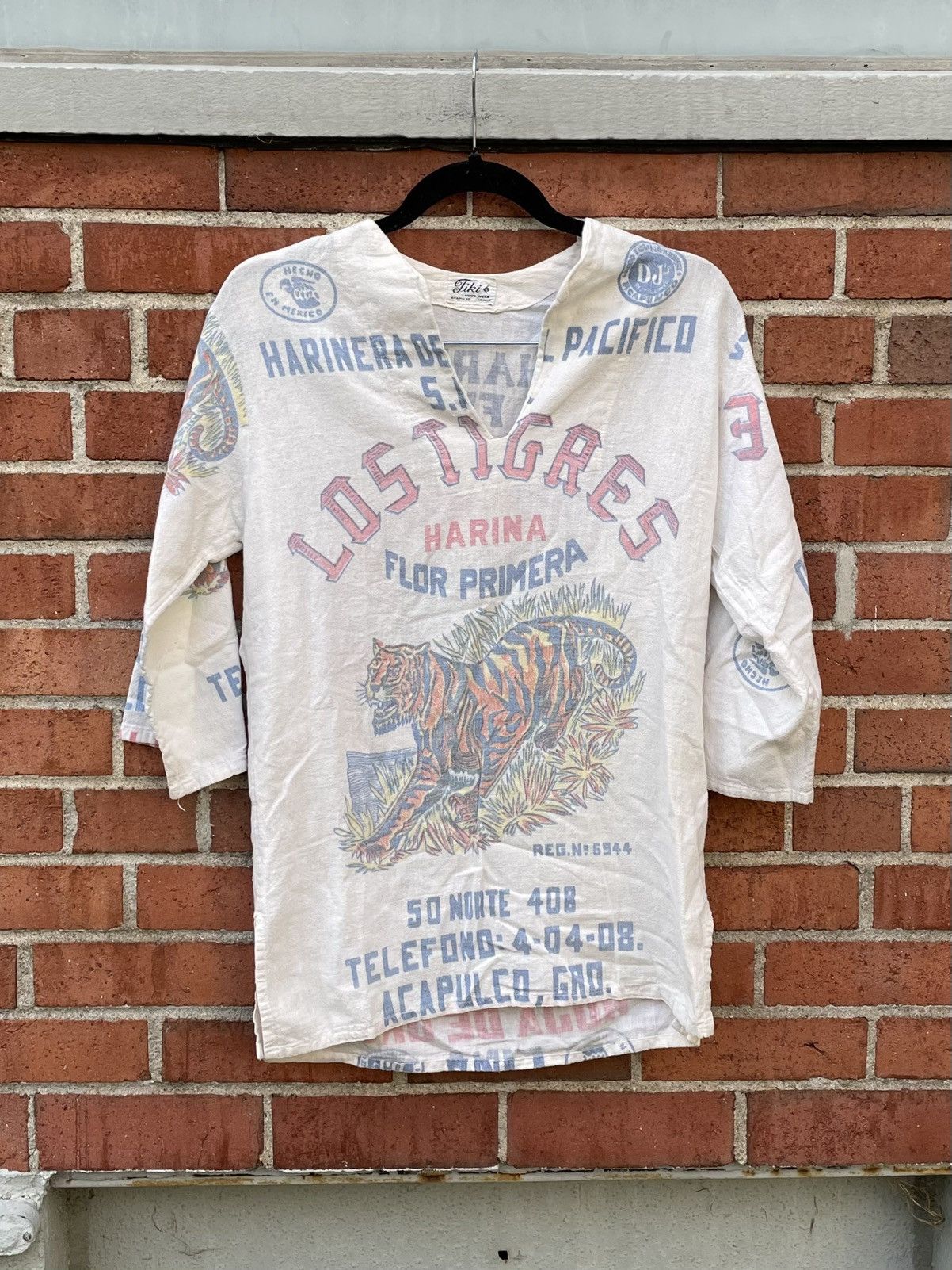 Vintage Vintage 1960s Tiki Mens Wear Los Tigres Flor Sack Shirt Size US M / EU 48-50 / 2 - 1 Thumbnail