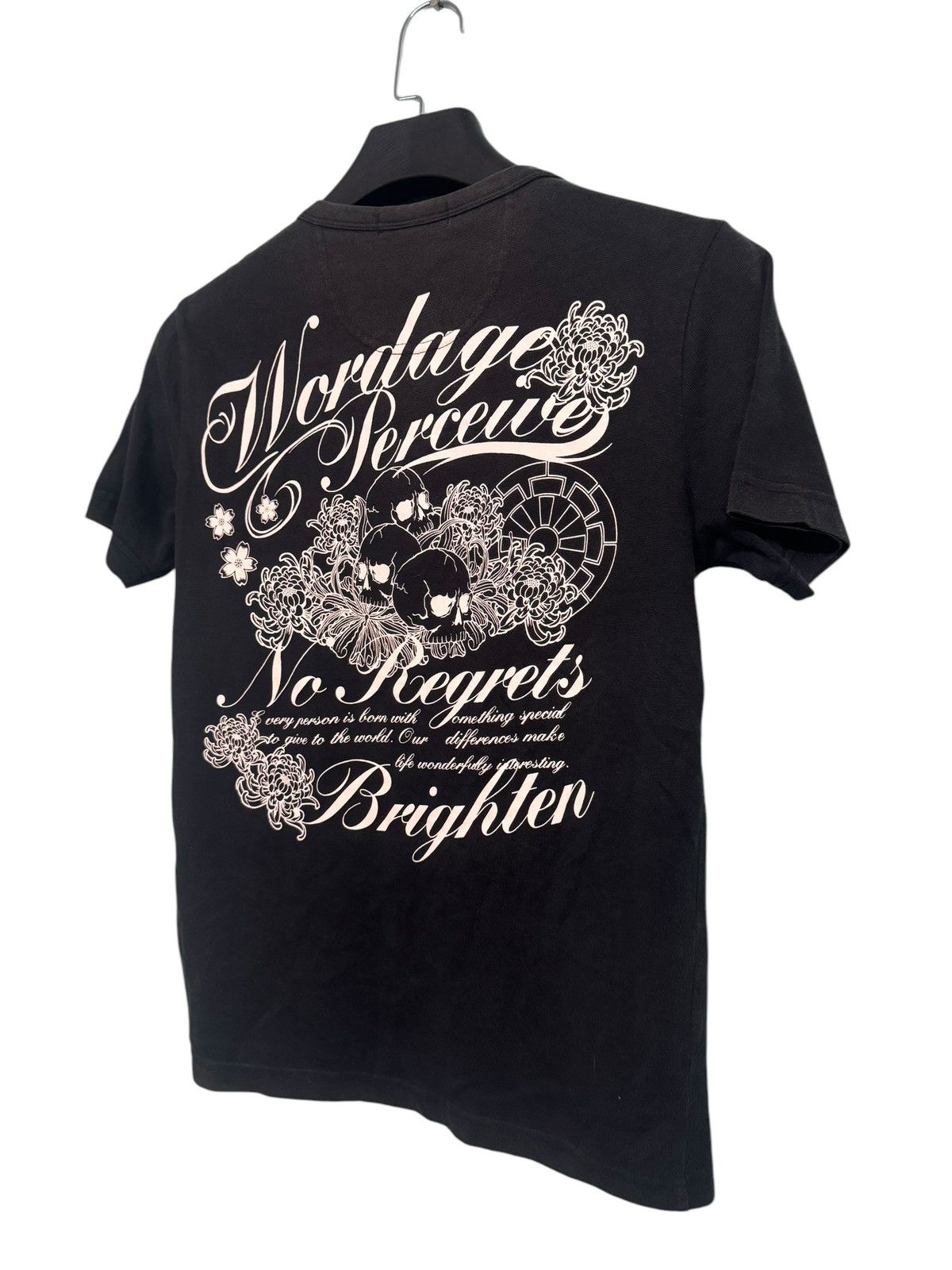 If Six Was Nine PUNK DESIGN SORRIDERE SKULL NO REGRETS VERY RARE BUTTON TEE Size US M / EU 48-50 / 2 - 2 Thumbnail