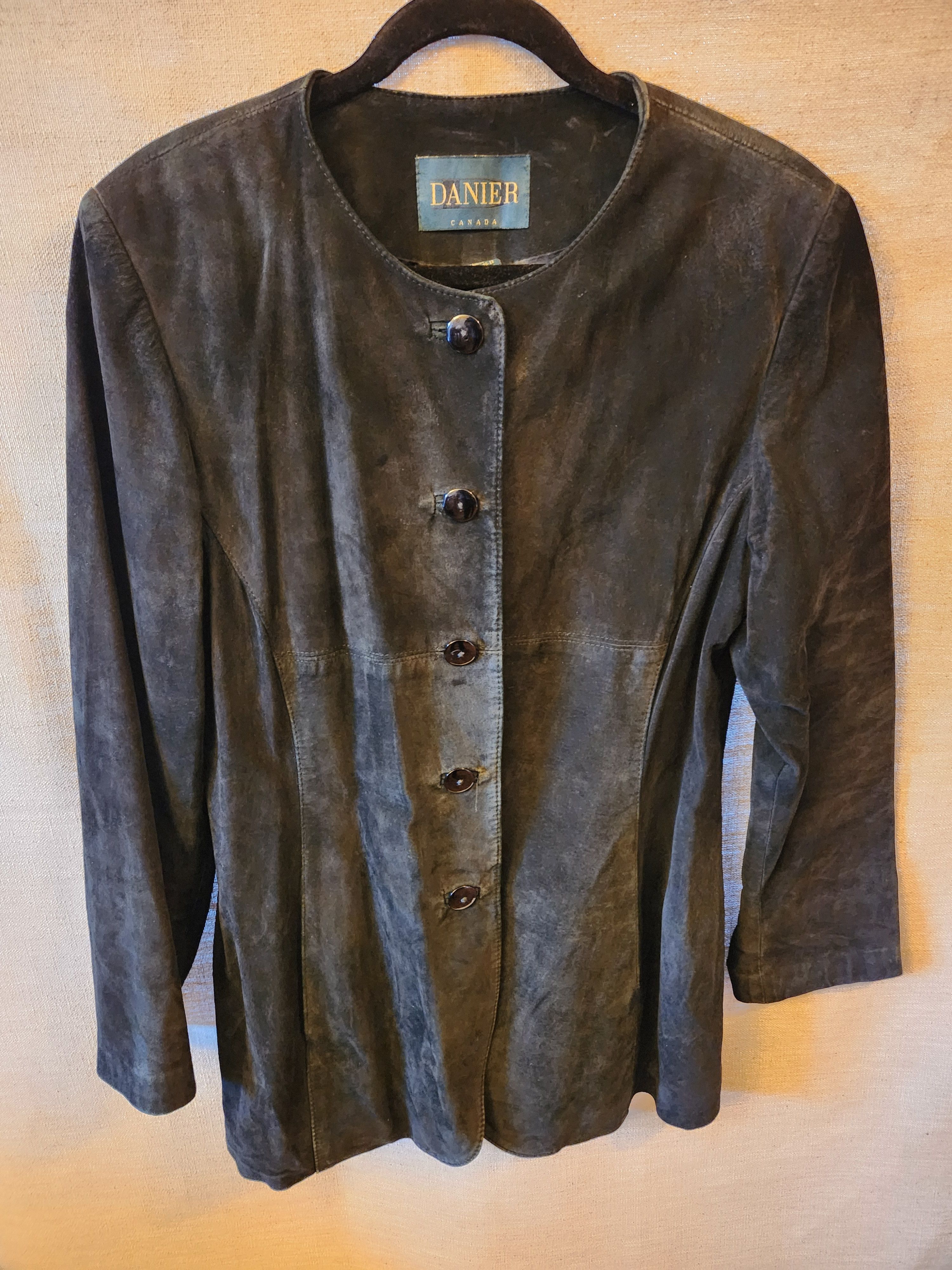 Danier Vintage Button Front Suede Buffalo Leather Jacket Size L / US 10 / IT 46 - 1 Thumbnail