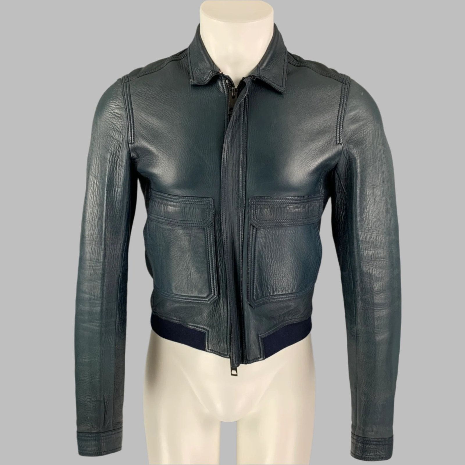 Burberry Prorsum Size S Blue Navy Bonded Leather Blouson Jacket Size US S / EU 44-46 / 1 - 1 Thumbnail