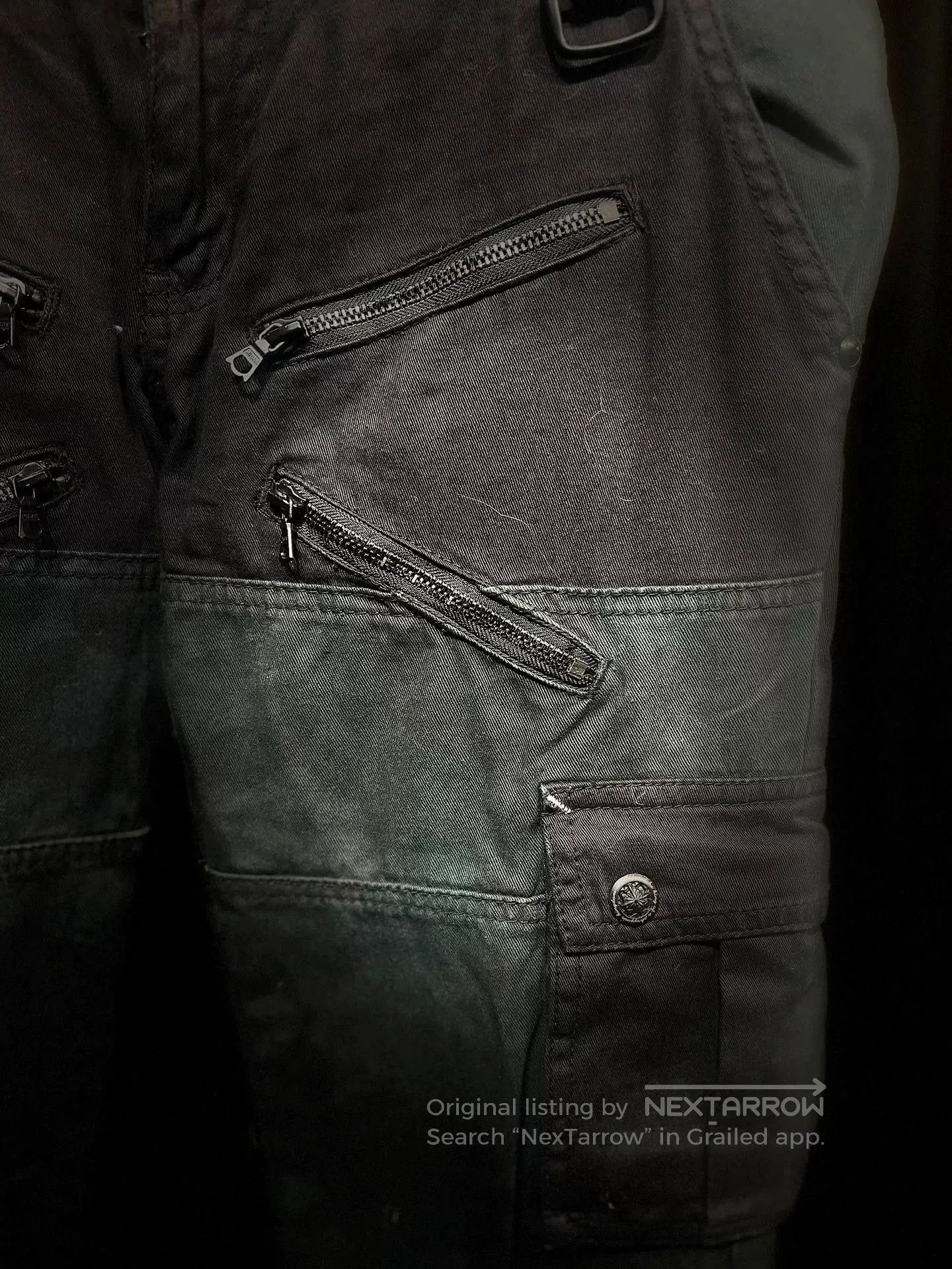 MIDNIGHT RODEO dark avant-garde cargo pants with zippers. Size US 32 / EU 48 - 3 Thumbnail