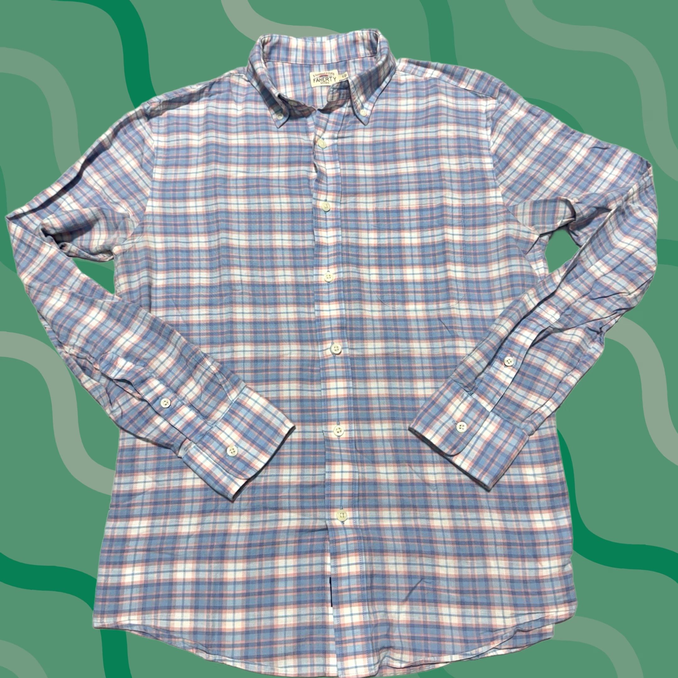 Faherty Faherty Shirt Mens Small Blue Pink White Plaid Cotton Linen Button Up Size US S / EU 44-46 / 1 - 1 Thumbnail