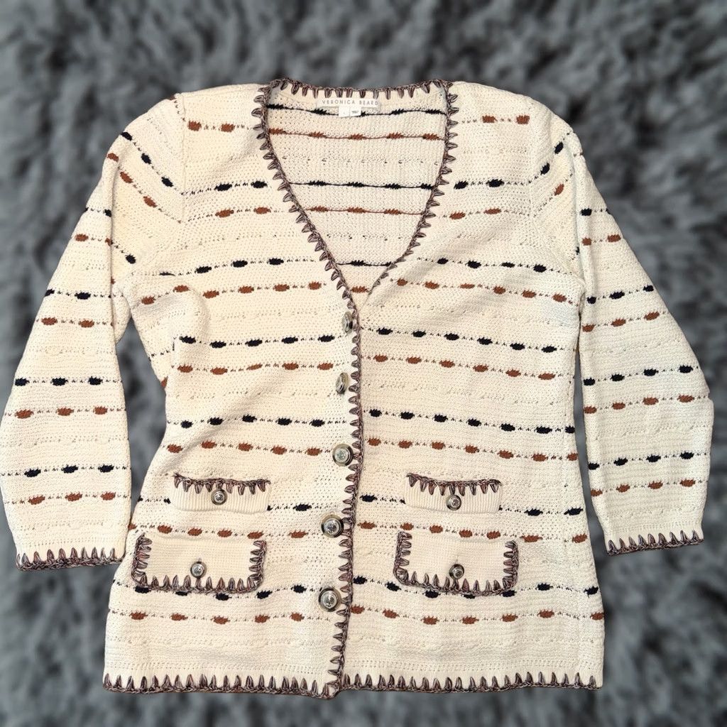 Veronica Beard Veronica Beard Cardigan Sweater Women’s L Button Striped V-Neck Multicolor 100% Cotton Size L / US 10 / IT 46 - 1 Thumbnail