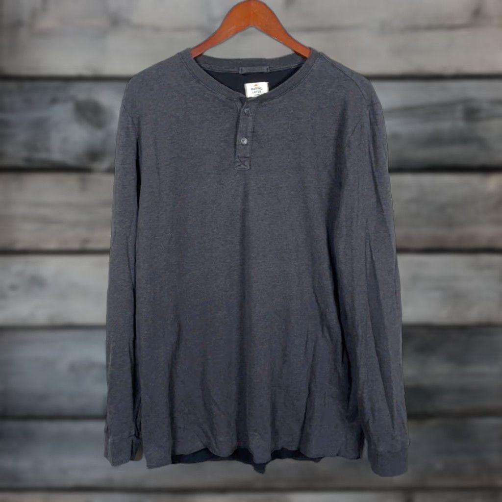 Marine Layer Marine Layer Henley Pullover Shirt Men Large Charcoal Gray Lightweight Rayon Cotton Blend - Preppy Vintage? No, not vintage. Size US L / EU 52-54 / 3 - 1 Thumbnail