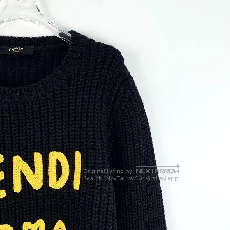 Fendi Fendi Black Logo Letter Embroidered Wool Round Neck Long S Size US L / EU 52-54 / 3 - 3 Thumbnail