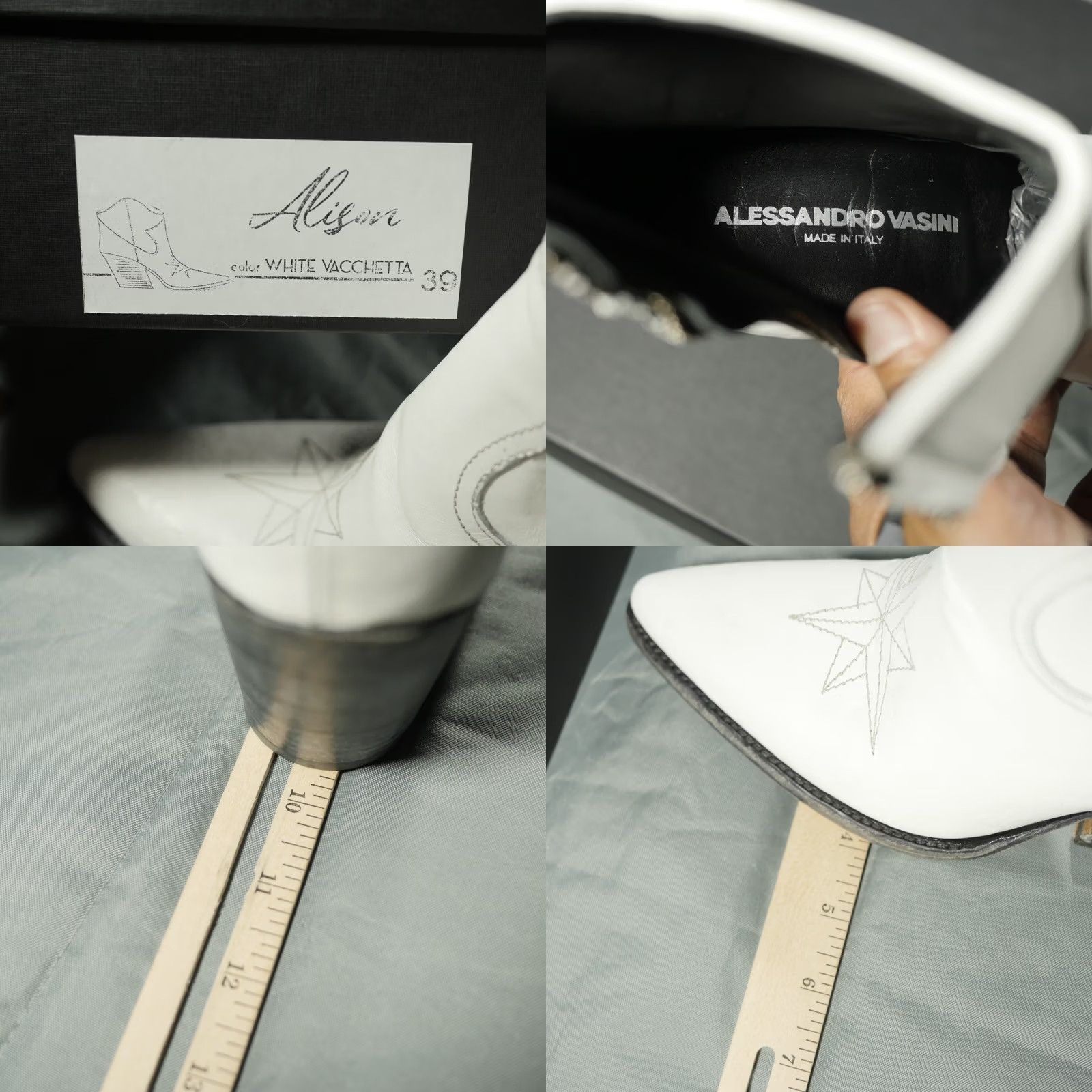 Vintage Alessandro Vasini Boots Womens 9 White Alyson Zip Ankle Western Distressed Italy Size US 9 / IT 39 - 9 Thumbnail