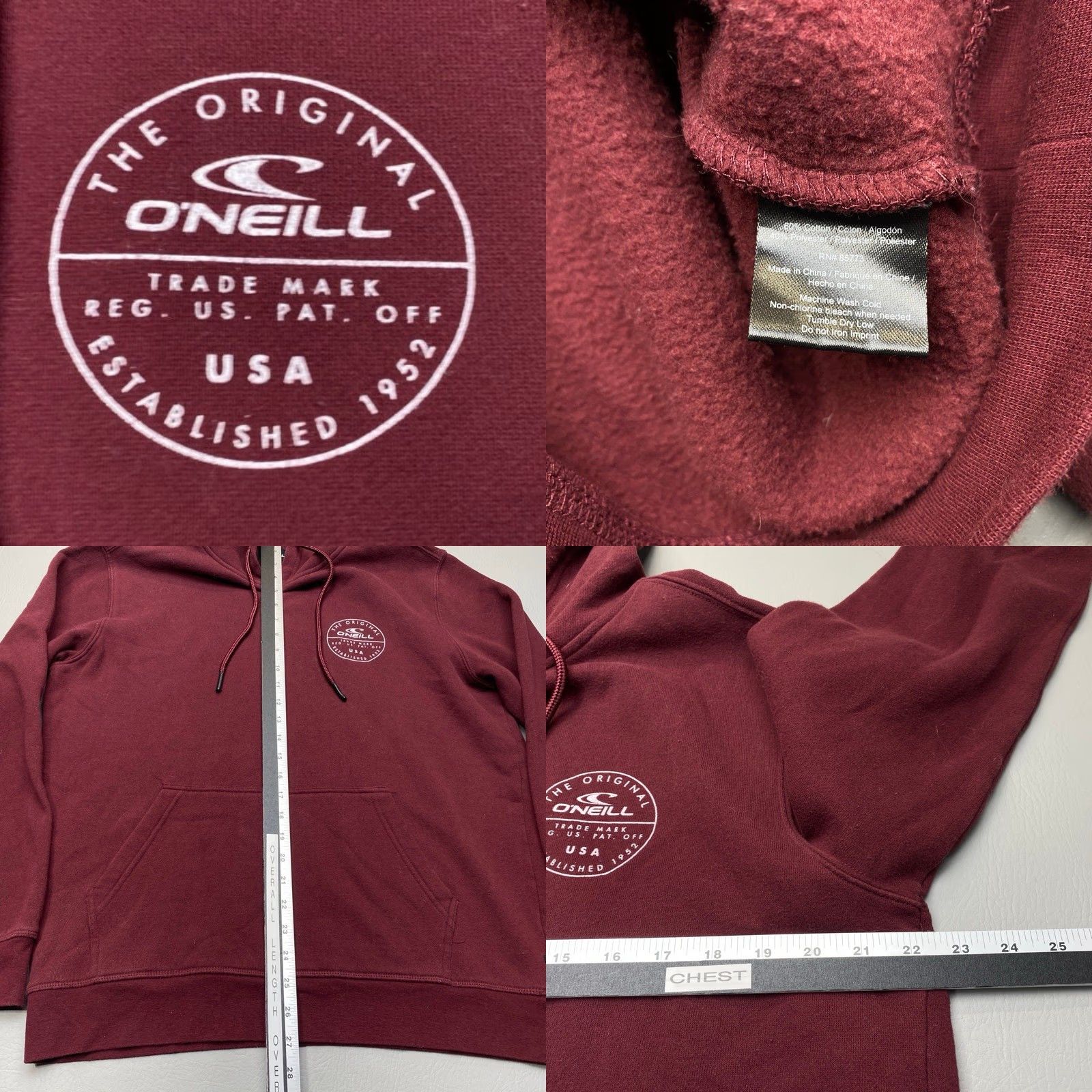 O'Neill O'NEILL Hoodie Large Maroon Pullover Hooded Logo Back Drawstring - Large Standard Fit - Men - Size L Size US L / EU 52-54 / 3 - 8 Thumbnail