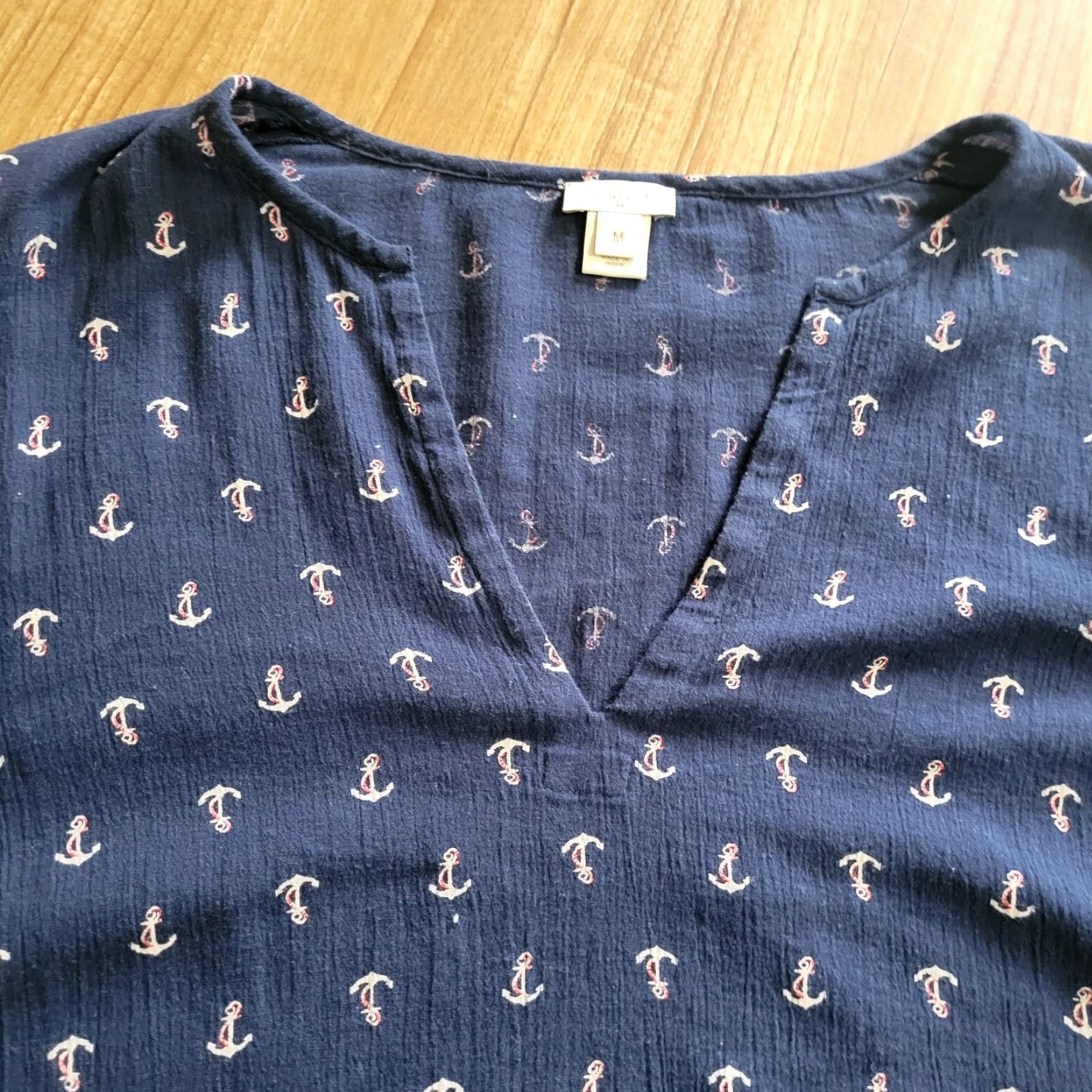 J.Crew J Crew Shirt Womens Medium BNavy Blue White Anchor Nautical Coastal Tunic Top Size M / US 6-8 / IT 42-44 - 3 Thumbnail