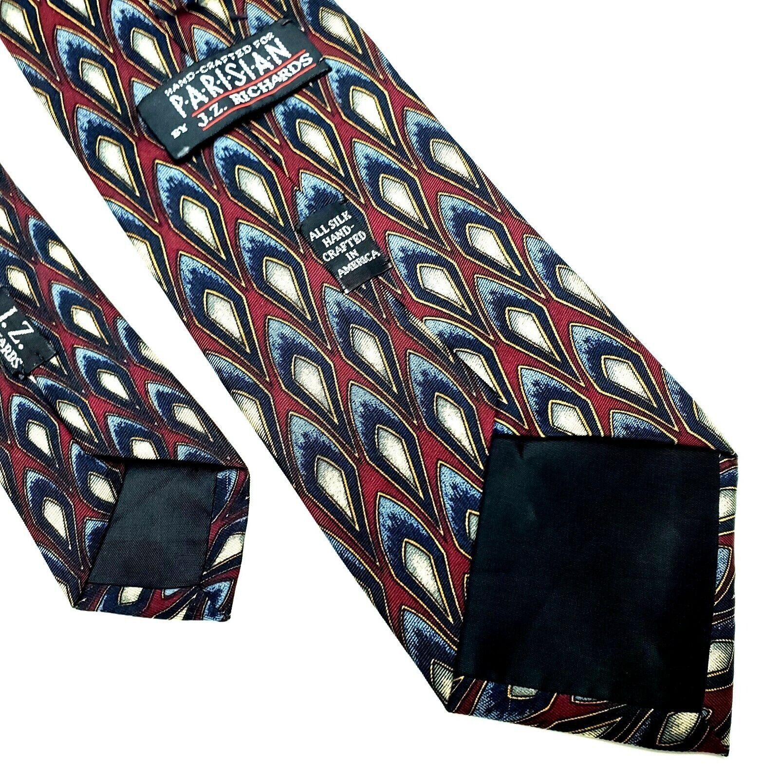 Designer JZ Richards Parisian Silk Tie Dark Red Geometric Wide Size ONE SIZE - 6 Thumbnail