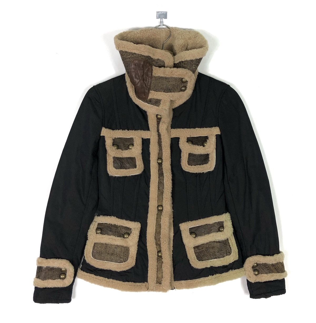image of Blackstock Weber x Weber Made In Italy Weber Patchwork Sheepskin Shearling Jacket in Black/Brown, W
