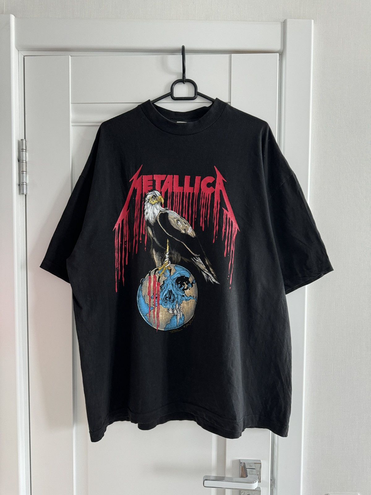 image of Band Tees x Metallica Vintage Metallica T-Shirt 1993S Europe Tour Pushead Art in Black (Size XL)