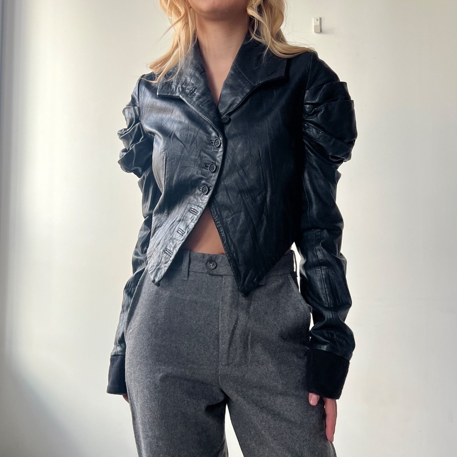 If Six Was Nine Religion Leather Jacket Y2K Gothic Biker 9941AC Size XS / US 0-2 / IT 36-38 - 2 Thumbnail