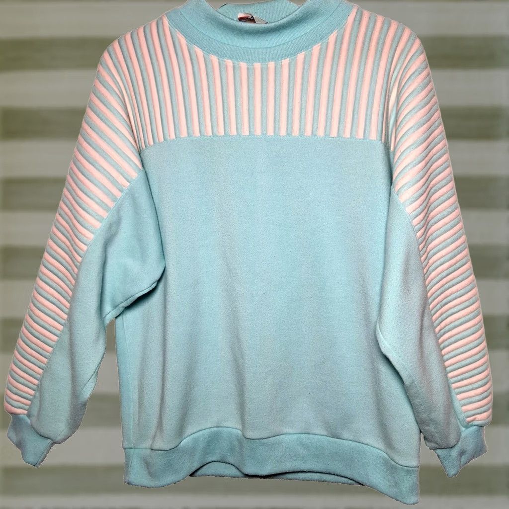 Vintage VINTAGE Apres Sport Sweatshirt Women L Blue Pink Ribbed Crewneck Retro Striped Ski Winter Fall Spring Athletic Casual Pullover Formal Read Size L / US 10 / IT 46 - 1 Thumbnail