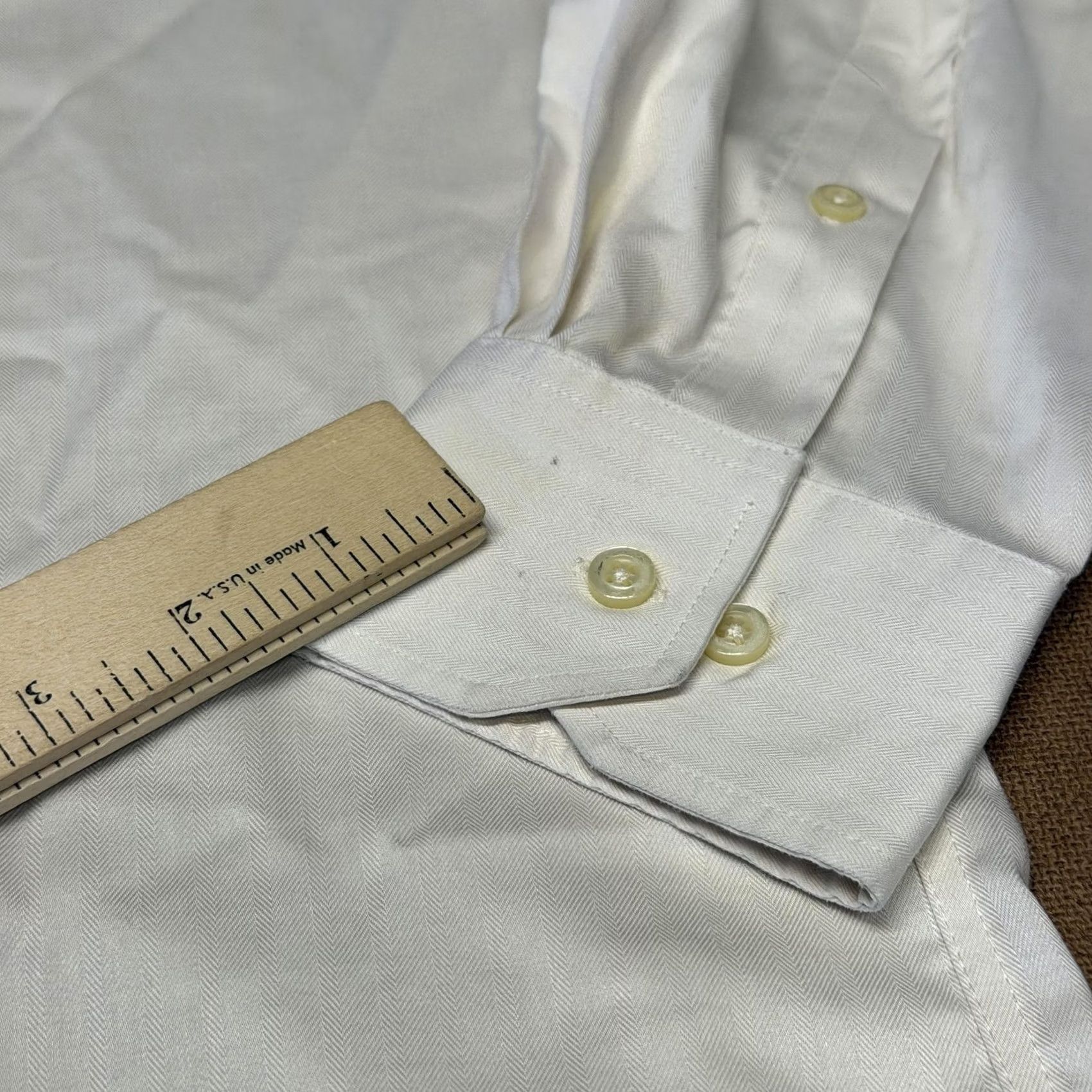 Joseph Abboud Joseph Abboud Shirt Mens 16.5 Beige Long Sleeve Non Iron Cotton Herringbone Size US XL / EU 56 / 4 - 2 Thumbnail