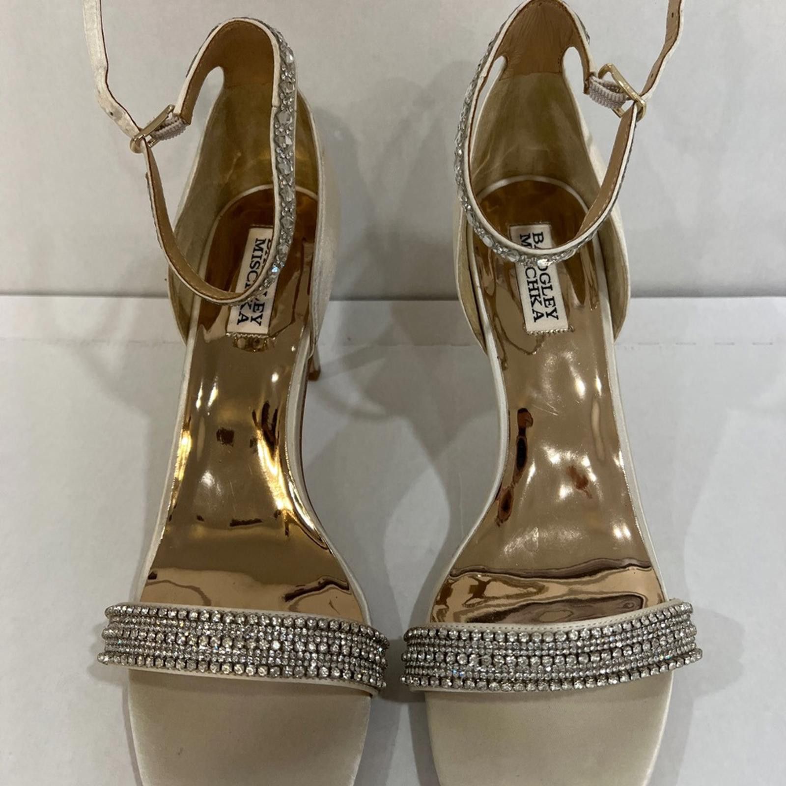 Designer Badgley Mischka creme satin heels with rhinestones Size US 9.5 / IT 39.5 - 2 Thumbnail