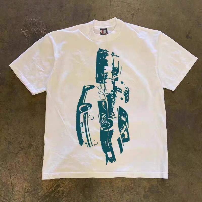 Vintage White Casual Retro Car Print Cotton T-Shirt Size US M / EU 48-50 / 2 - 1 Thumbnail