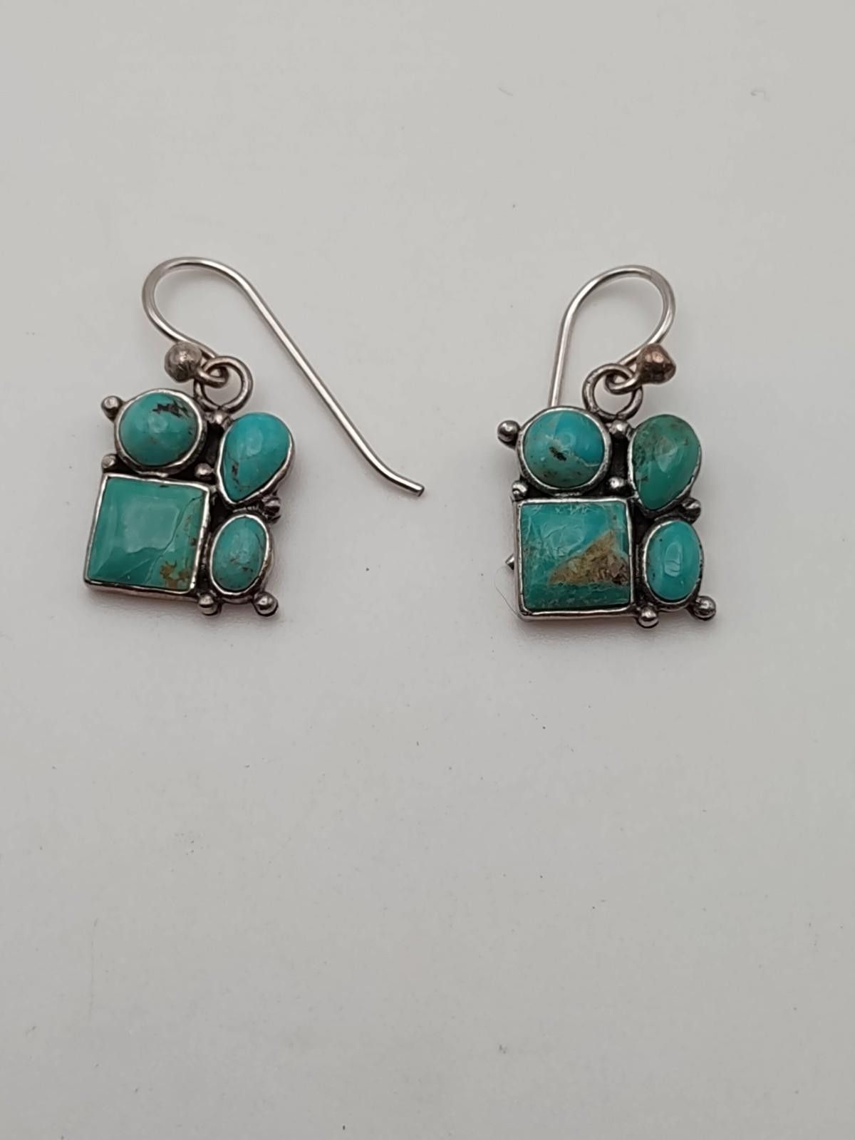 Other Sterling Silver Turquoise Cluster Dangle Earrings Size ONE SIZE - 1 Thumbnail