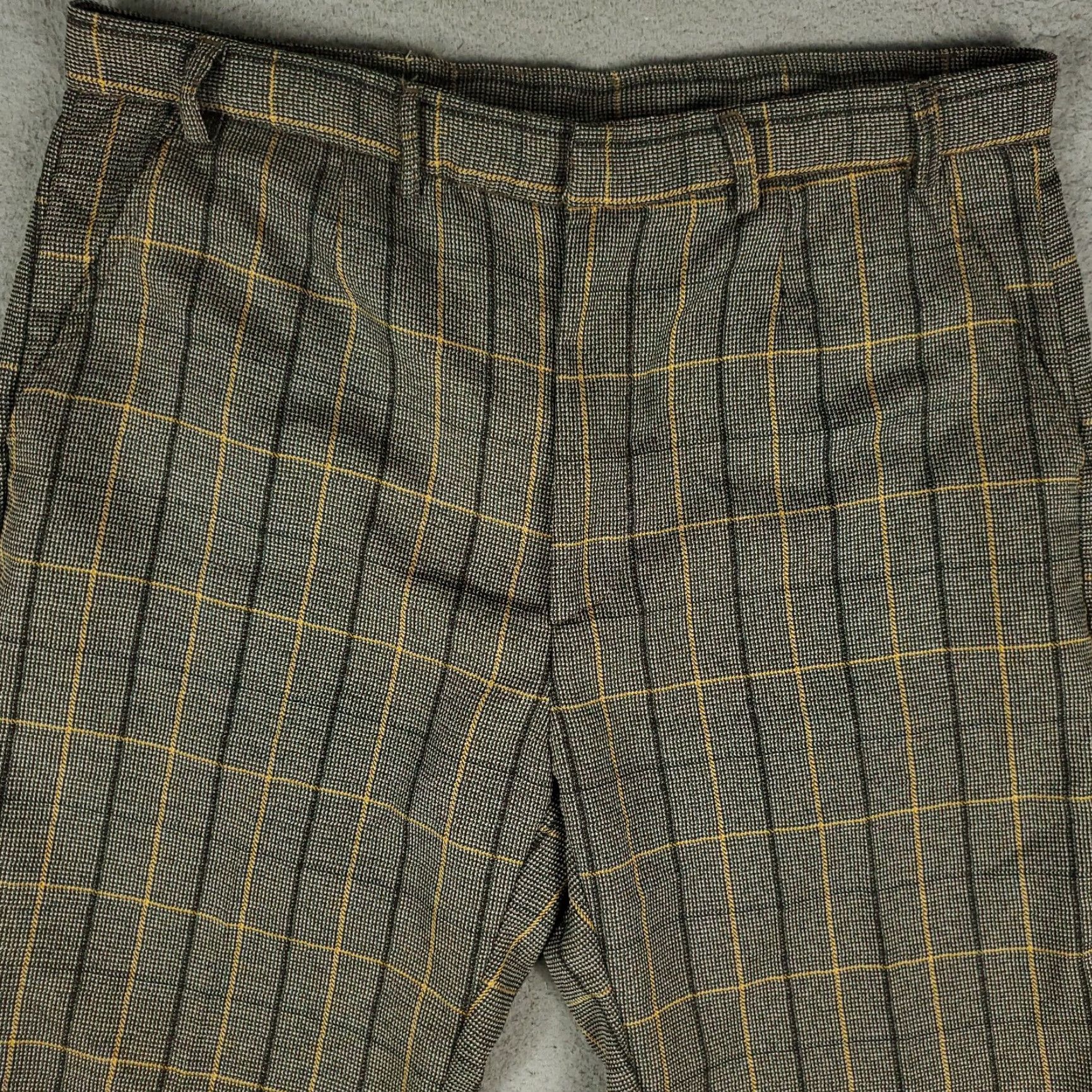 MNML MNML Dress Pants Mens 34x30 Gray Beige Plaid Knit Slash Pockets Trousers Size US 34 / EU 50 - 2 Thumbnail