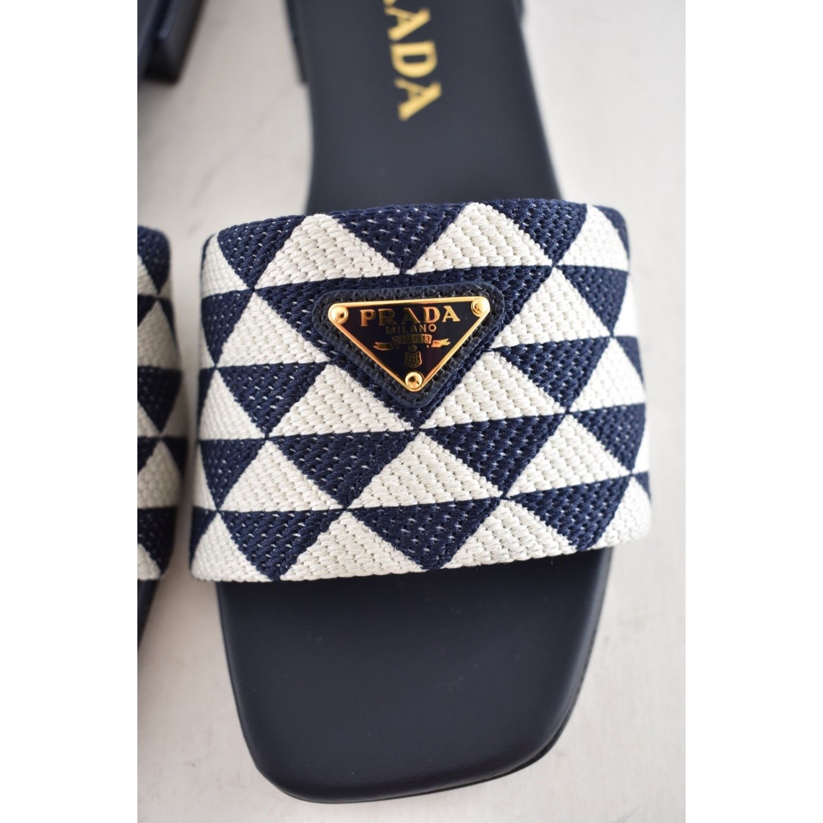Prada Prada Jacquard Triangle Logo Baltico Talco Blue White Slide Size US 6 / IT 36 - 8 Thumbnail