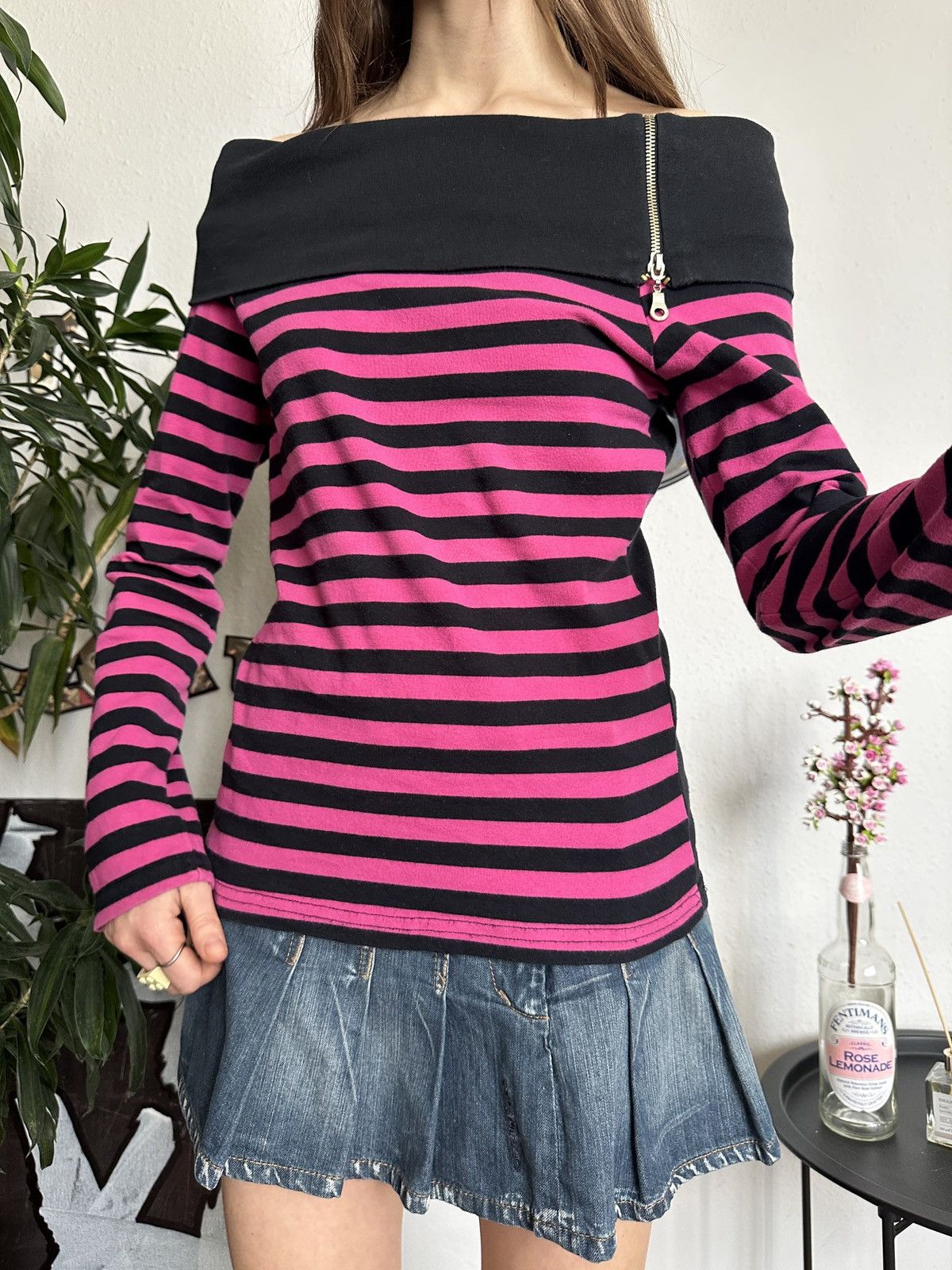 Japanese Brand × Seditionaries Punk Emo Shouldered Pink&Black Stripe Long Sleeve Top Size L / US 10 / IT 46 - 3 Thumbnail