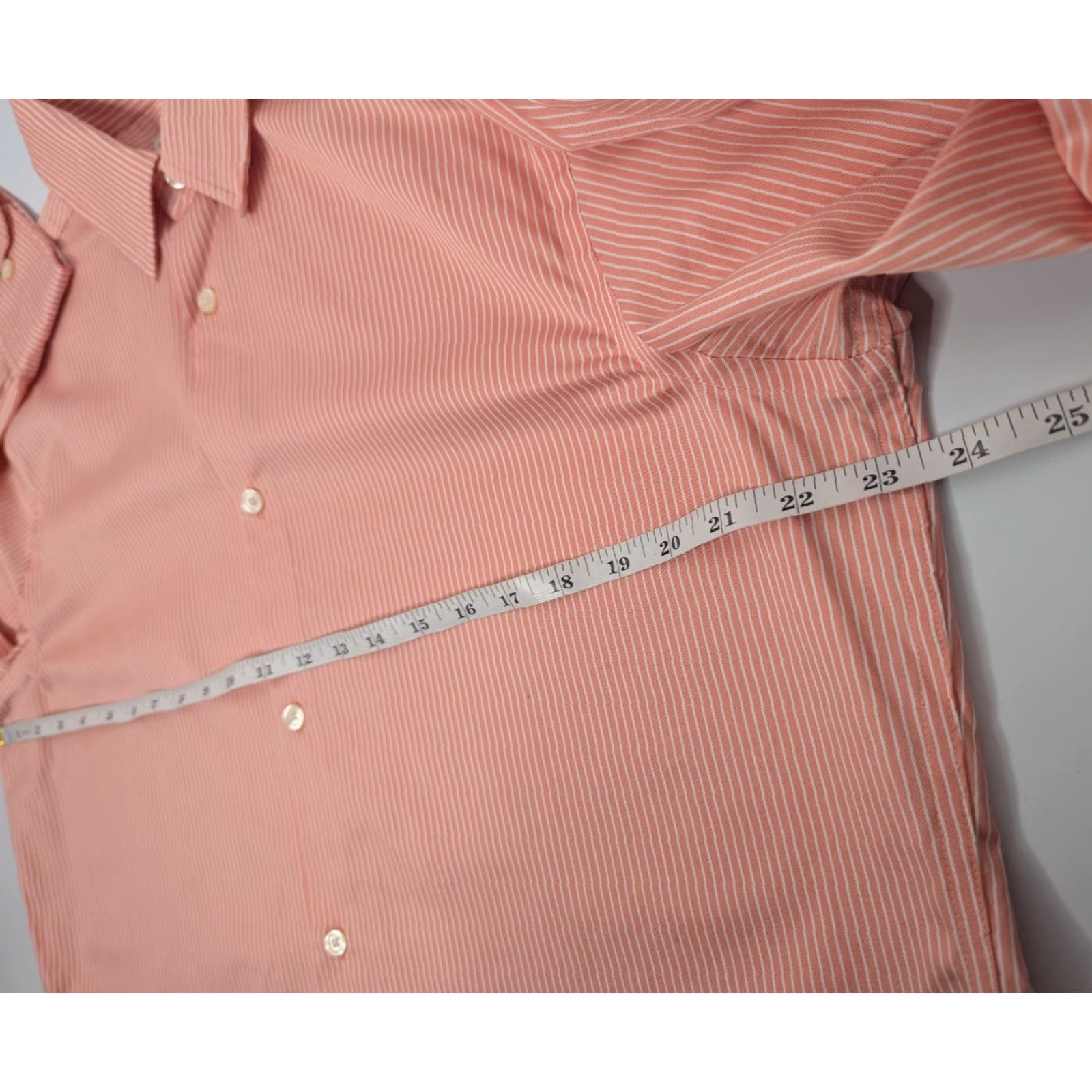 Banana Republic Banana Republic Non-Iron Classic Fit Dress Shirt Salmon Stripe Men's L 16-16.5 Dark Pink Orange Striped Button-Up Casual 100% Cotton Regular Womens? Size 42R - 6 Thumbnail