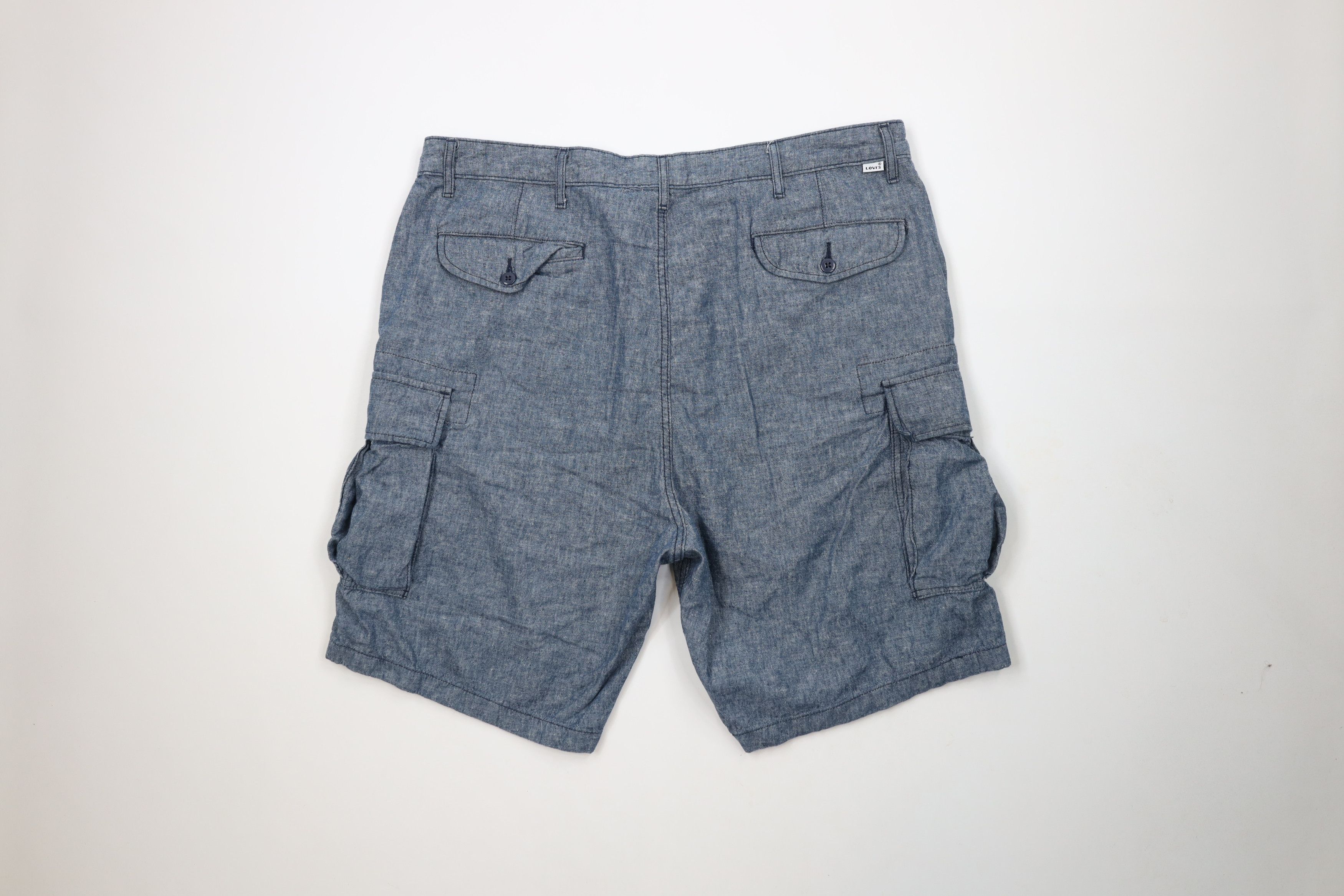 Levi's × Vintage Vintage Y2K Levis Linen Blend Cargo Shorts Chambray Blue Size US 40 / EU 56 - 9 Thumbnail