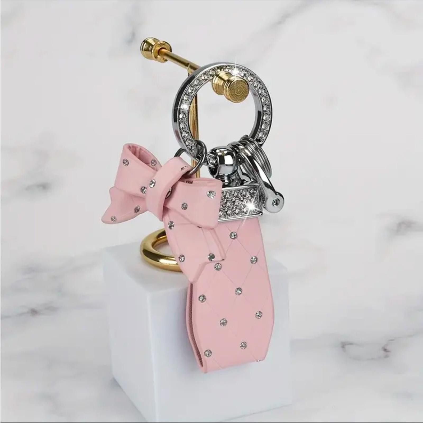 Designer Elegant Pink Diamond Studded Bow Key Ring Size ONE SIZE - 2 Thumbnail