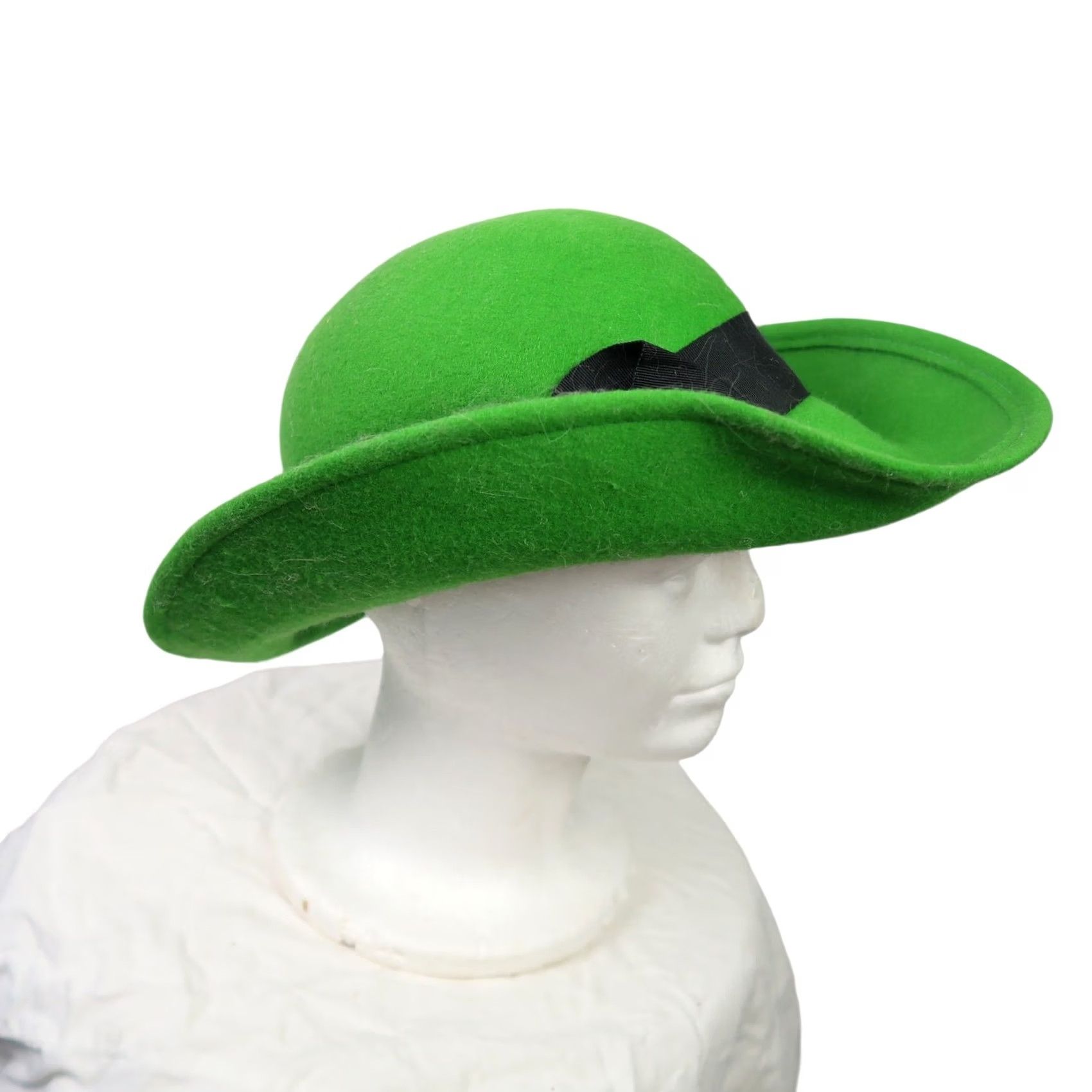 FELT VINTAGE Madcaps Green Felt Wool Wide Brim Hat One Size Women 60s 50s Casual Party/Cocktail Wool Felt Brown/Black Trim Size ONE SIZE - 7 Thumbnail