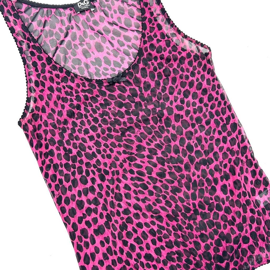 Dolce & Gabbana y2k D&G pink and black mesh cheetah print tank top Size S / US 4 / IT 40 - 5 Thumbnail