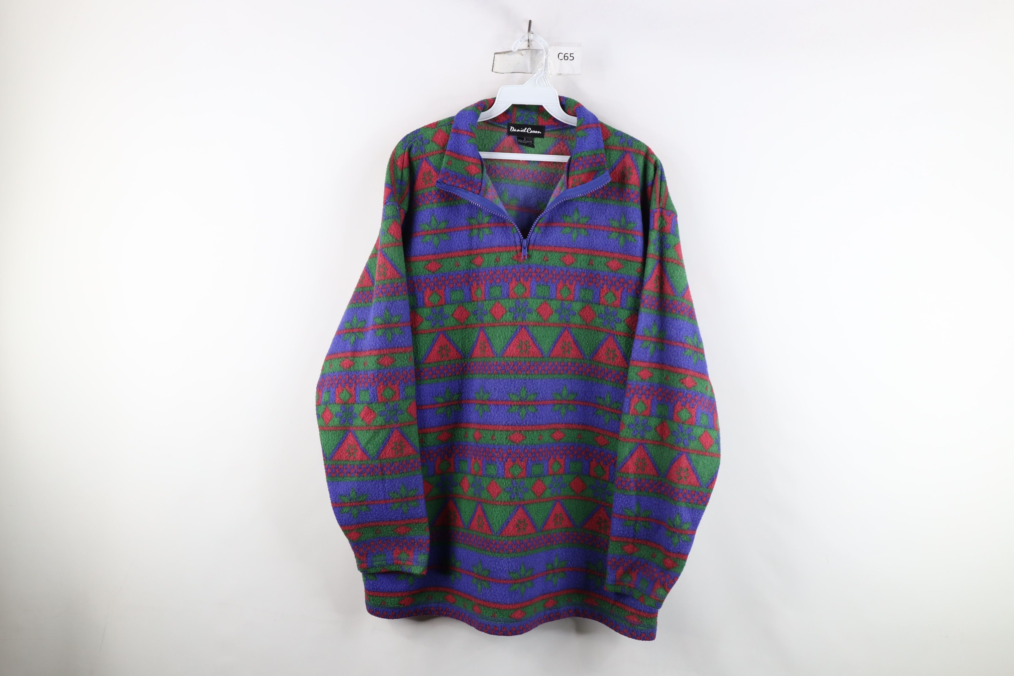 Vintage Vintage 90s Streetwear Snowflake Fair Isle Fleece Sweater Size L / US 10 / IT 46 - 1 Thumbnail