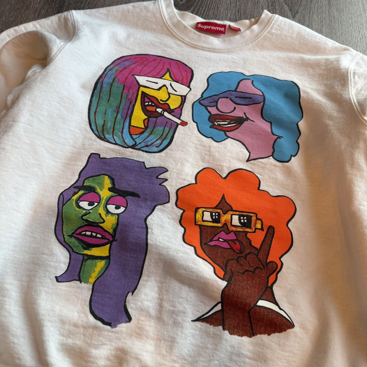 White Supreme FW '17 Gonz Heads Crewneck Sweatshirt