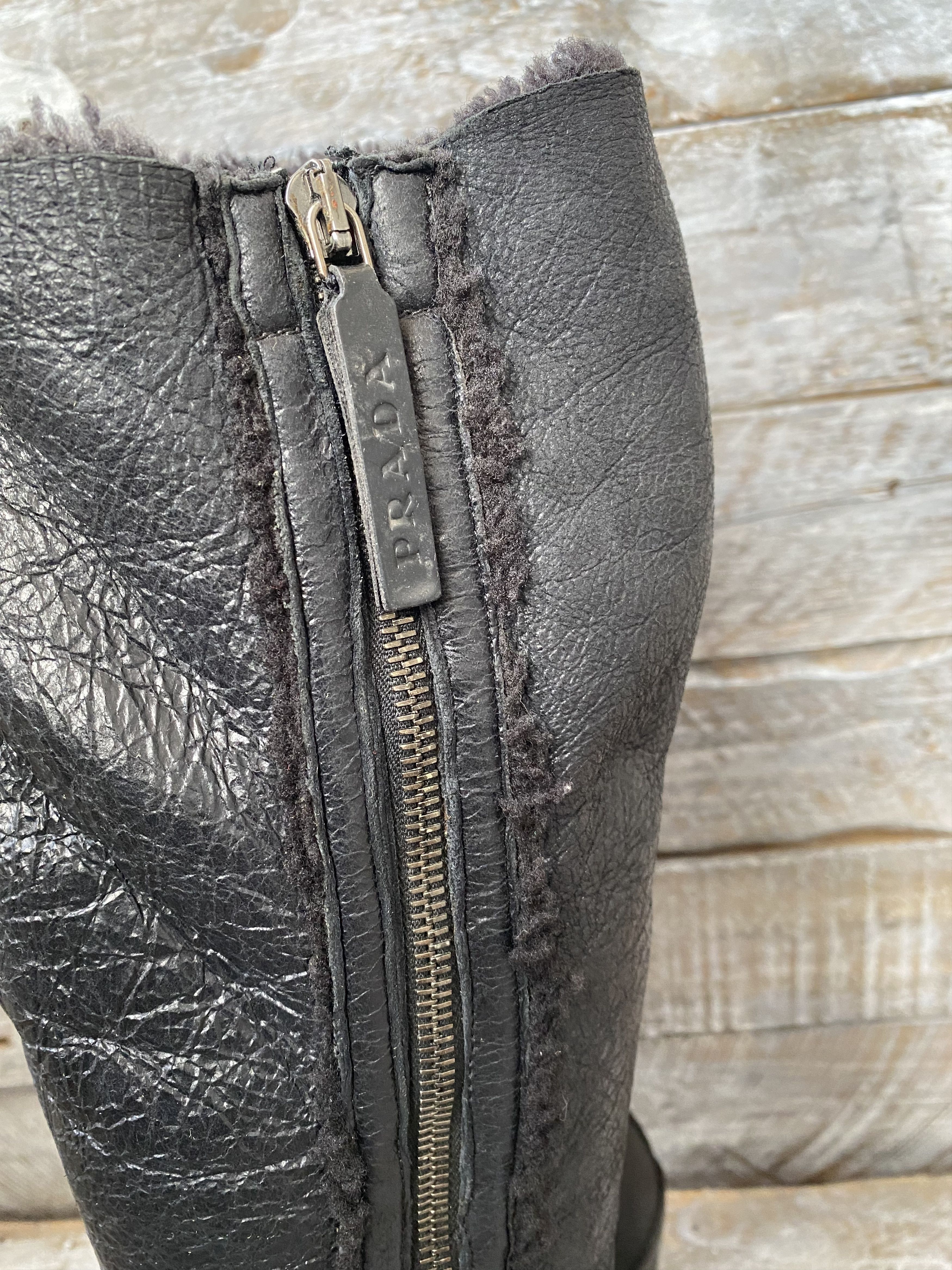 Prada Prada X Miu miu riding wedge boots, shearling sz 37 Size US 7 / IT 37 - 5 Thumbnail