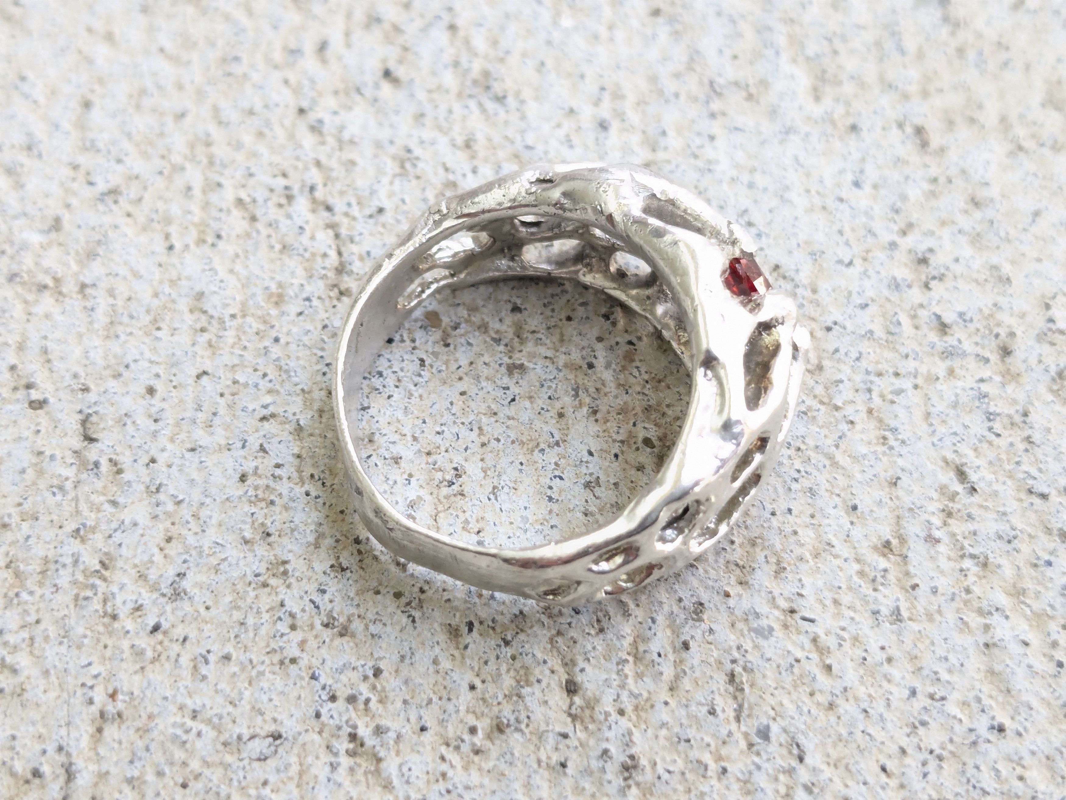 Sterling Silver Vintage Sterling Silver Ring Red Garnet Brutalist Modern Size ONE SIZE - 8 Thumbnail