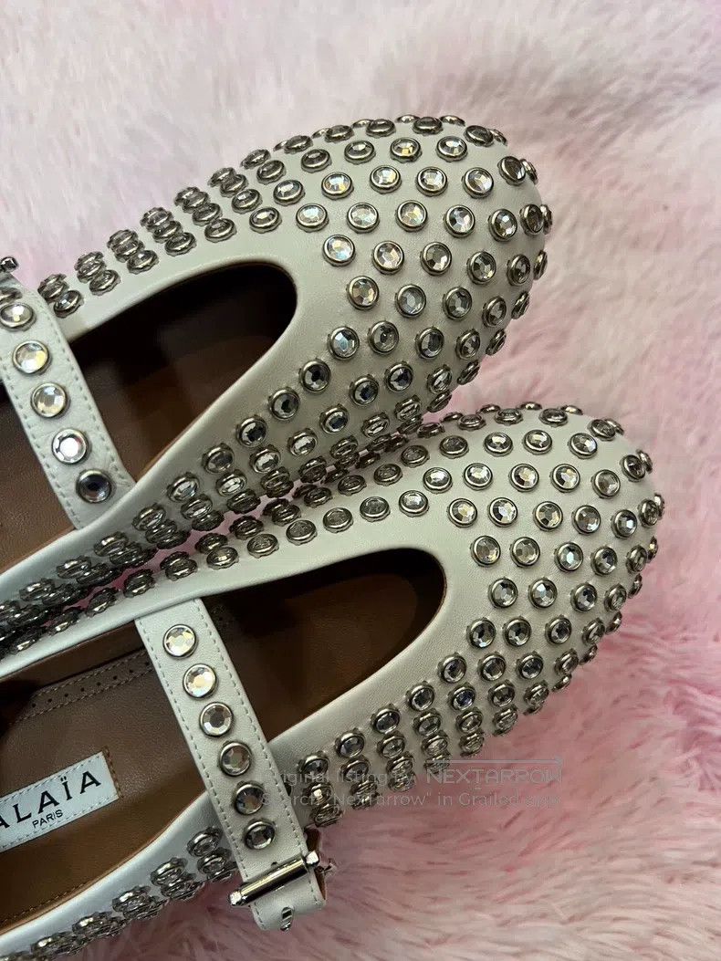 Alaia Alaia White Crystal Accented Women's Ballet Flat Shoes Size US 6.5 / IT 36.5 - 2 Thumbnail