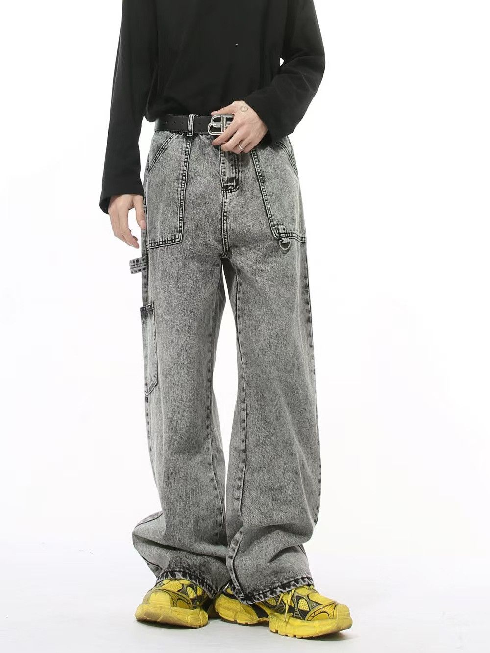 Japanese Brand × Vintage Washed Black Grey Relaxed Wide Leg Hip Hop Jeans Size US 30 / EU 46 - 3 Thumbnail