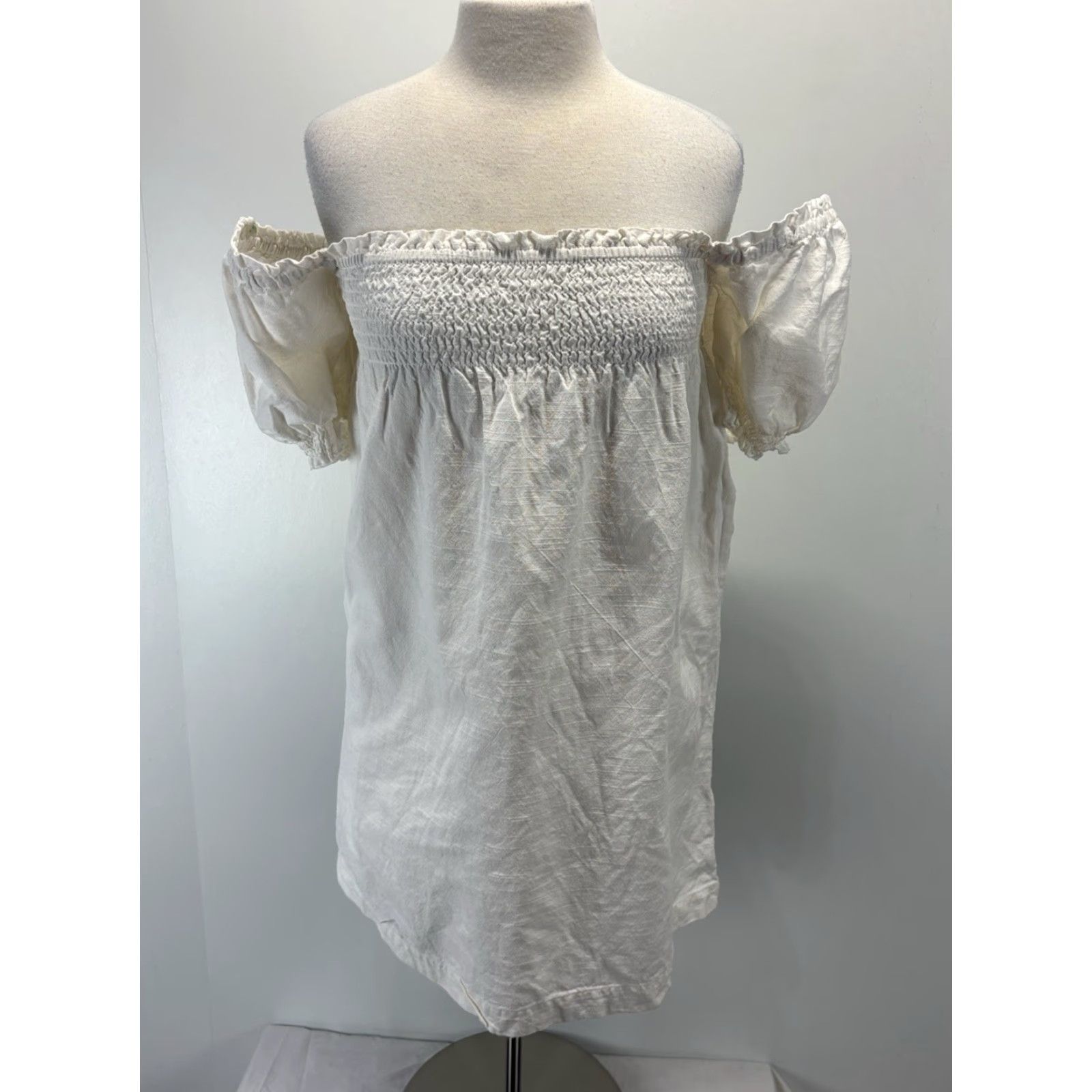 Faherty VINTAGE Faherty Women Mini Dress Sz Small Organic Cotton Smocked Floral Beach Short Sleeve White Bohemian 2020s Size S / US 4 / IT 40 - 7 Thumbnail