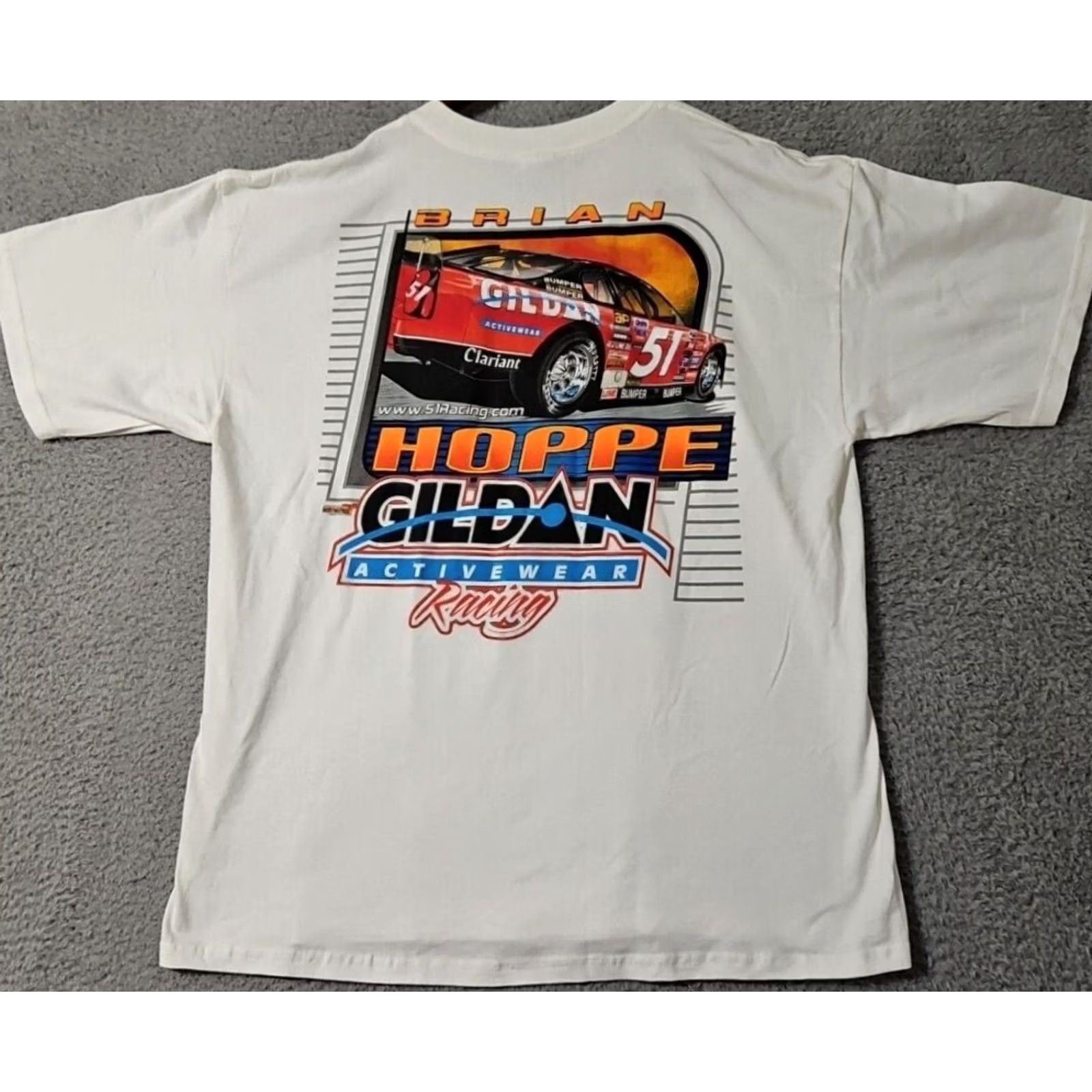 Gildan VINTAGE Nascar Shirt Mens XL Brian Hoppe Graphic Back Hit Y2k 90s Flames Signed White Size US XL / EU 56 / 4 - 3 Thumbnail
