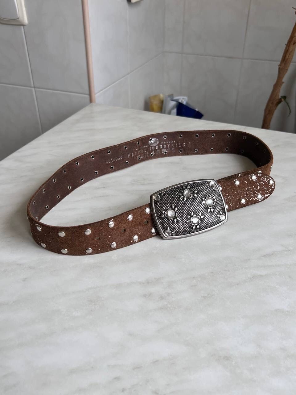 Japanese Brand × Vintage Rare Brown Japan Style leather y2k studded silver belt 90s Size ONE SIZE - 2 Thumbnail