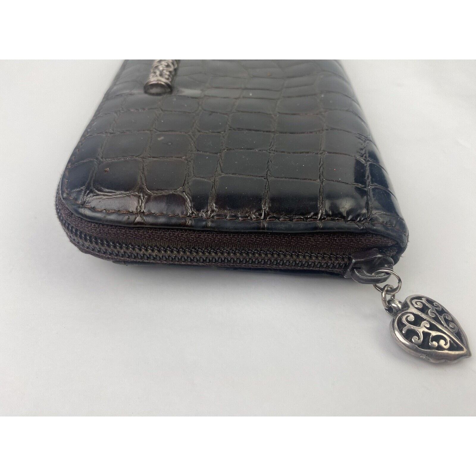 Brighton Brighton Zip Around Wallet Brown Patent Leather 8" Faux Croc Size ONE SIZE - 6 Thumbnail