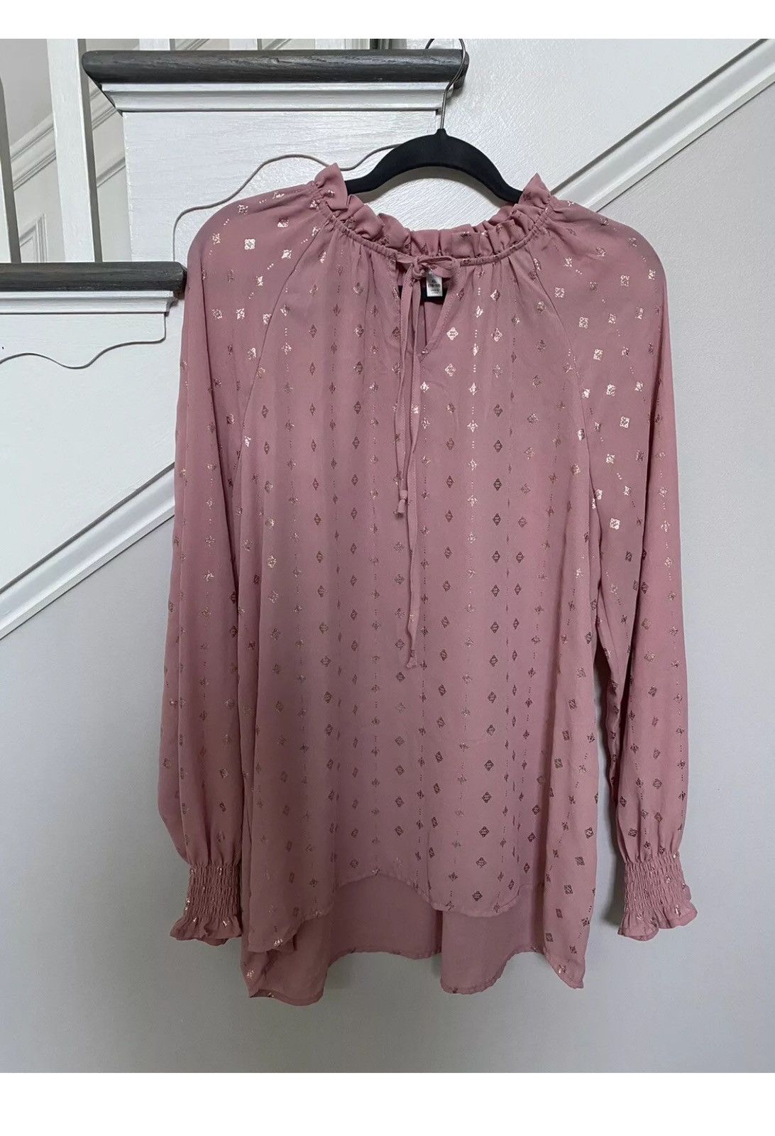 Other Time and Tru gold foil print sheer pink blouse Size XL / US 12-14 / IT 48-50 - 2 Thumbnail